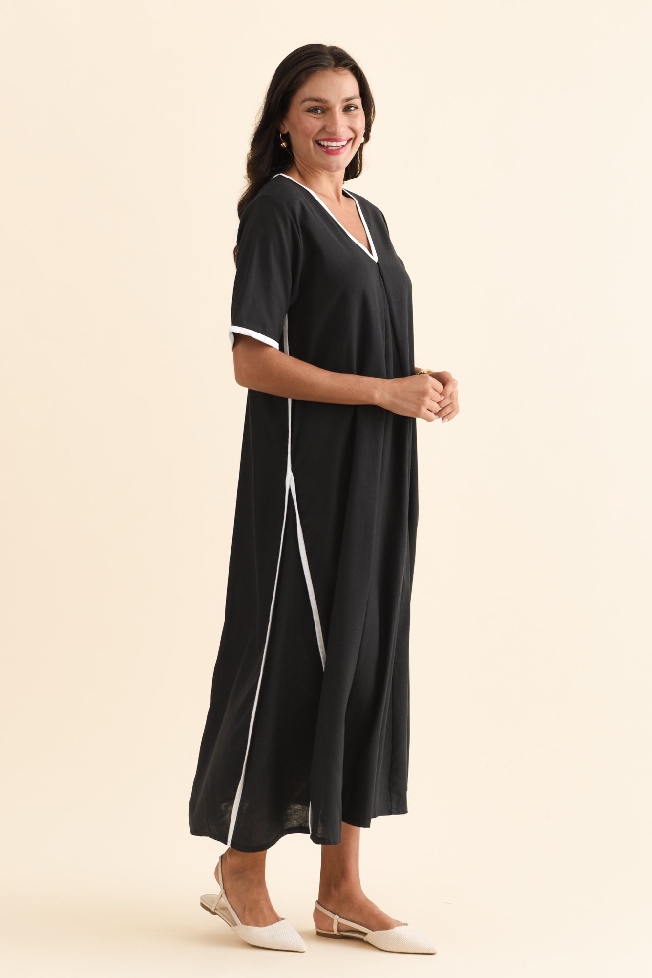 Dorcas Black Contrast V Neck Dress