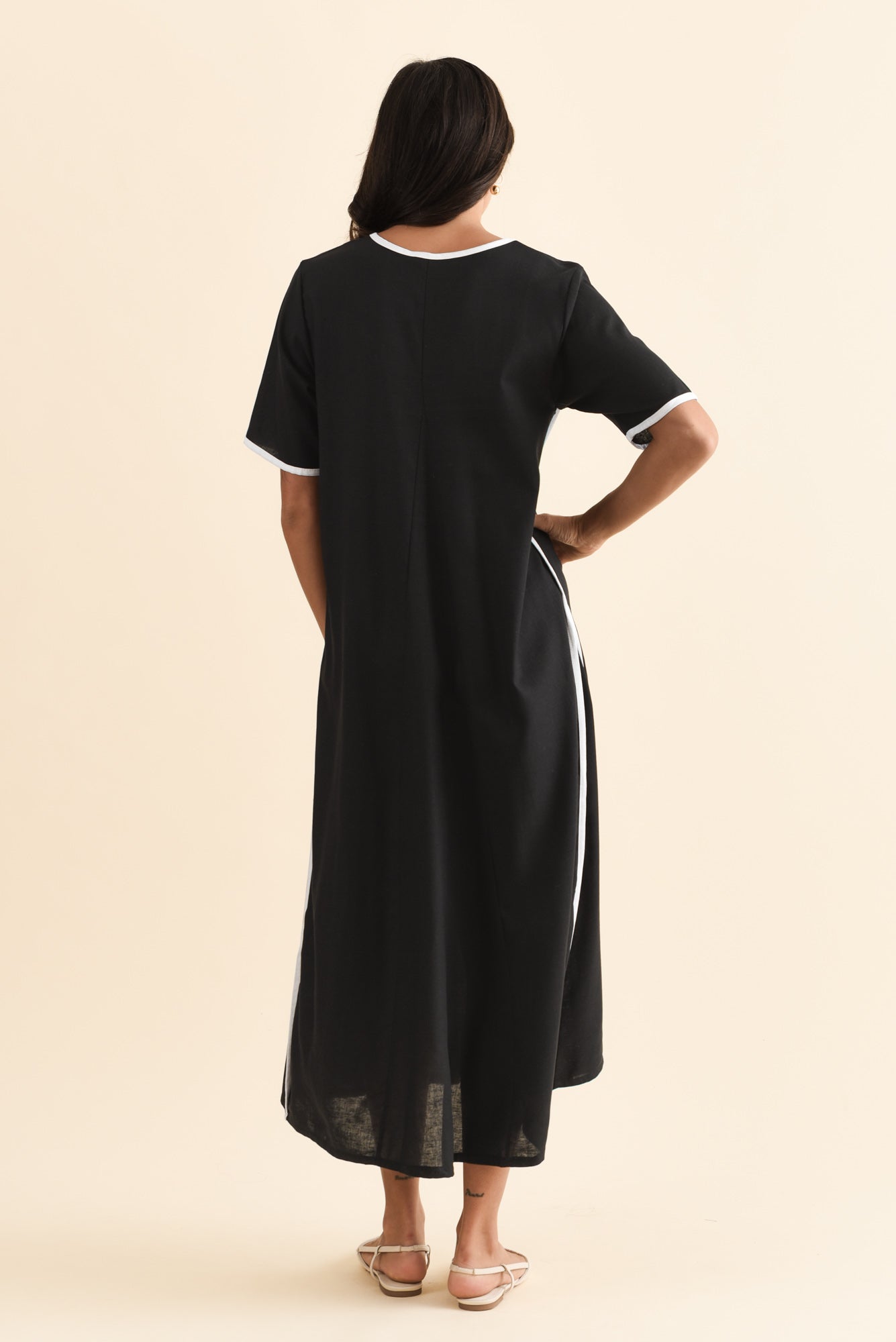 Dorcas Black Contrast V Neck Dress