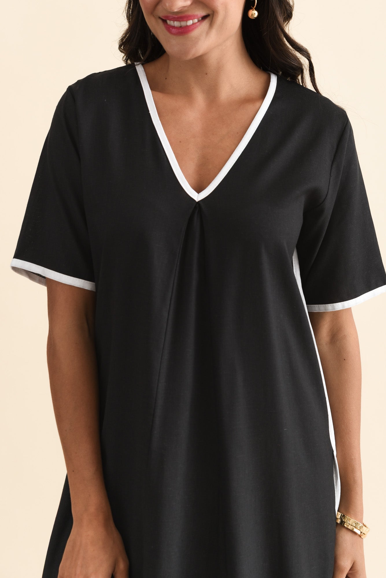 Dorcas Black Contrast V Neck Dress