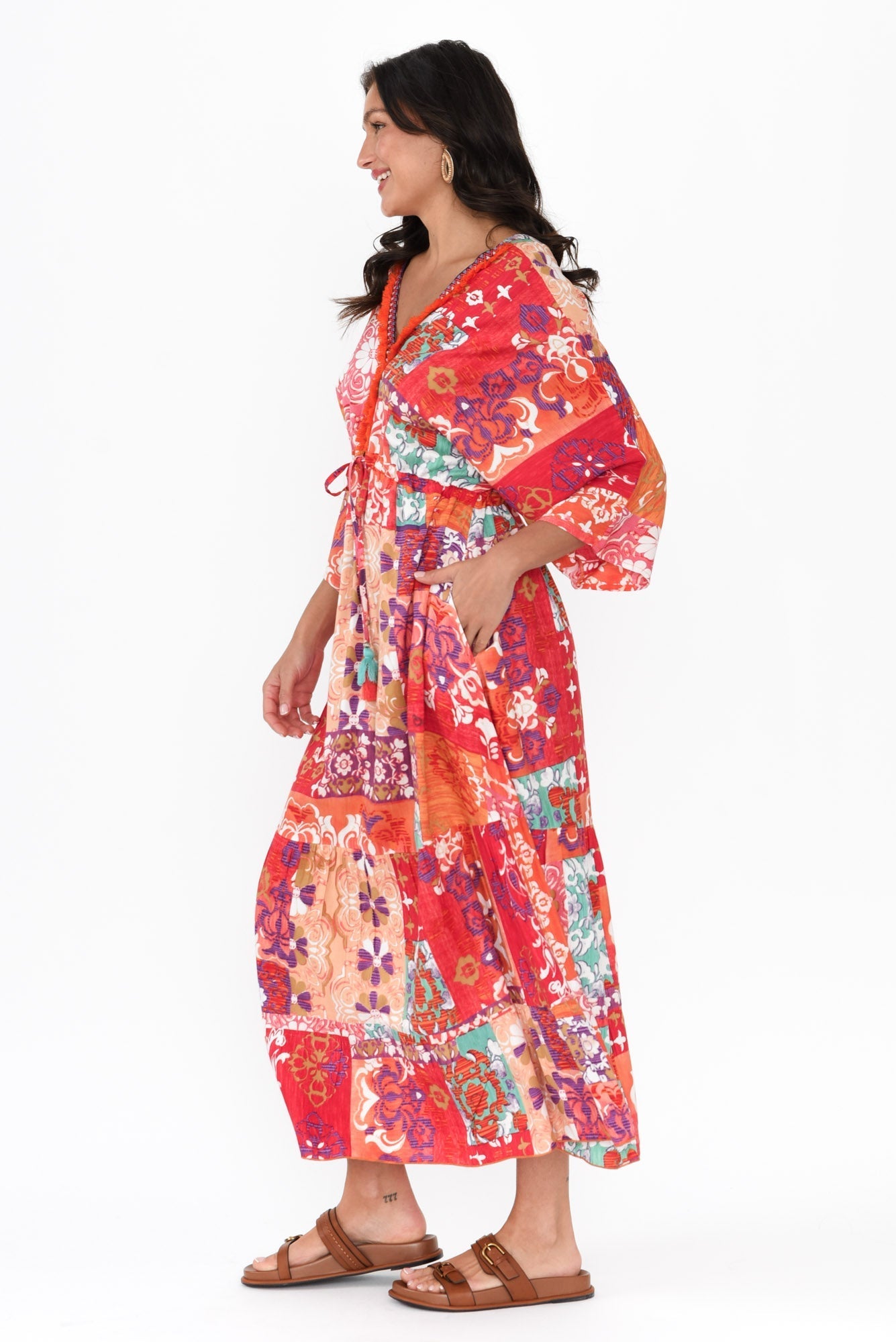 Dorothy Red Mosaic V Neck Dress