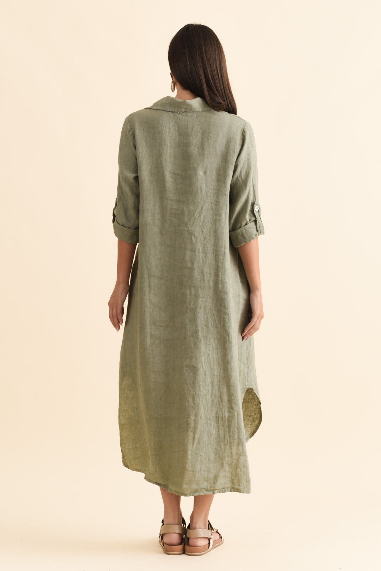 Elin Khaki Linen Shirt Dress