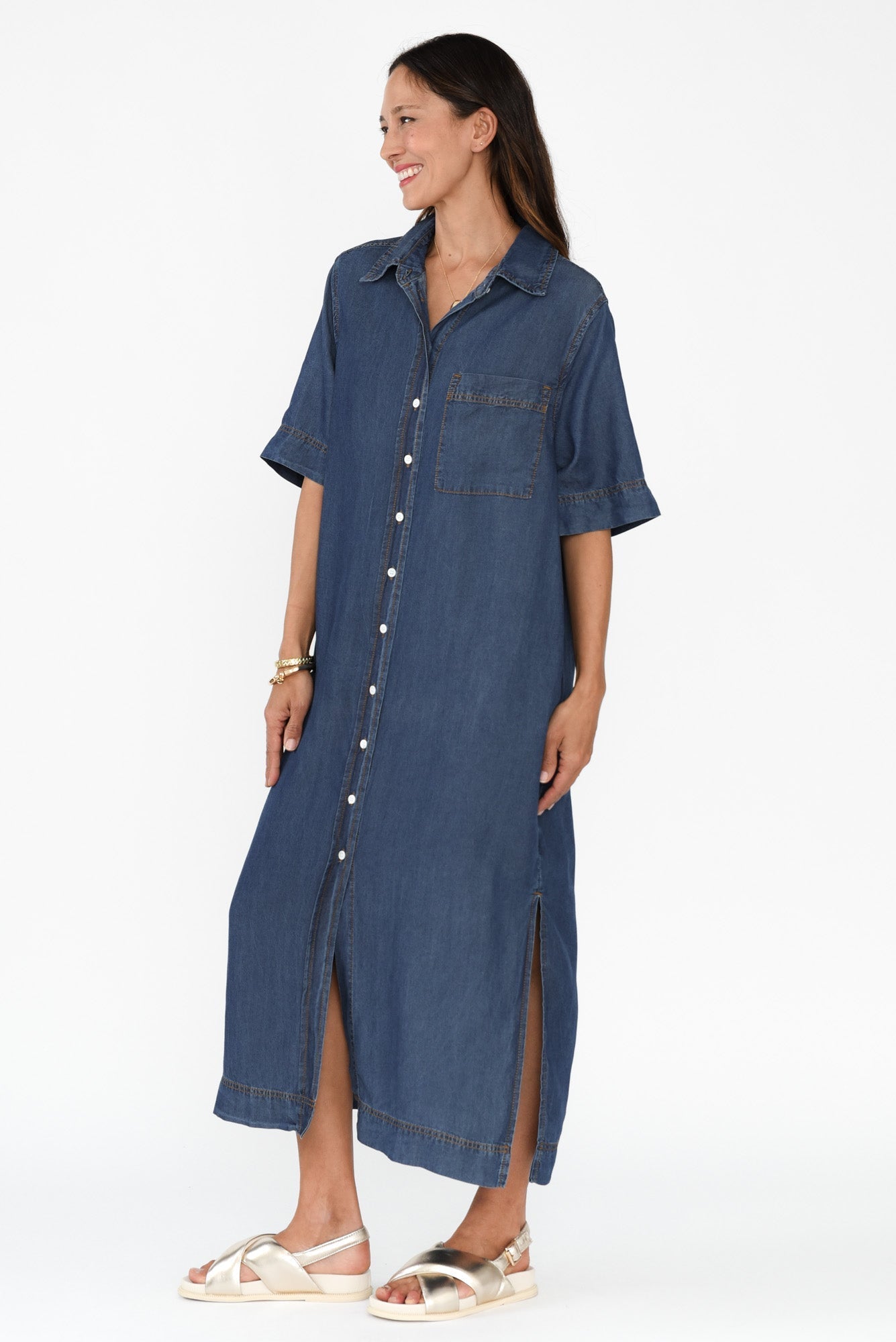 Emmy Dark Blue Denim Shirt Dress