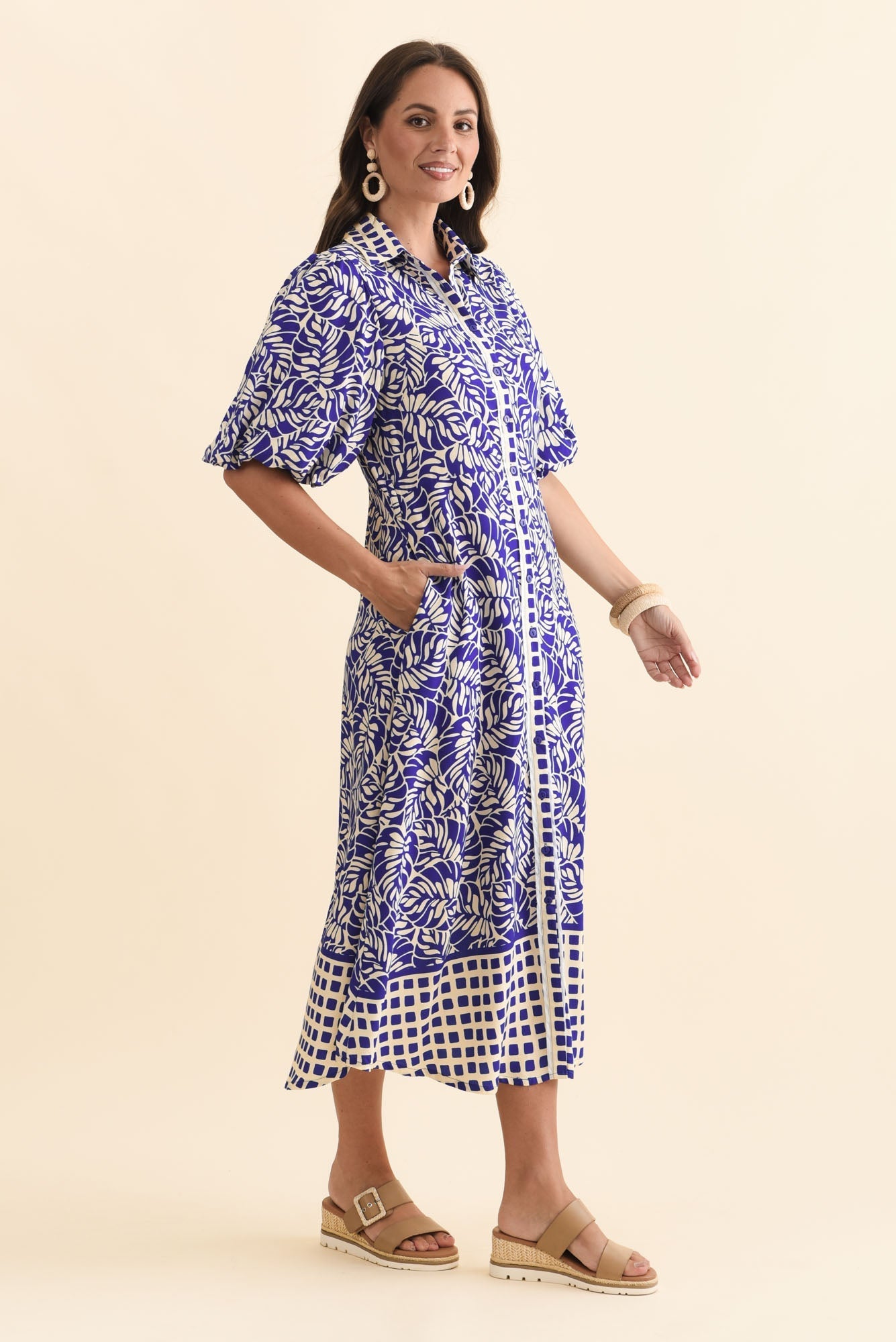Eri Blue Fern Tie Dress