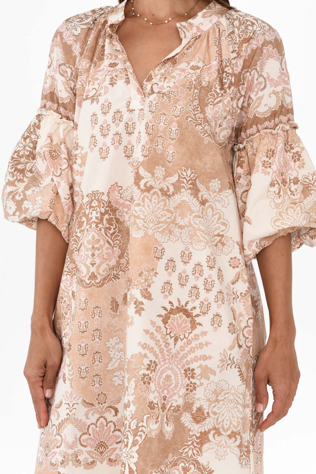 Erica Natural Abstract Cotton Tie Dress