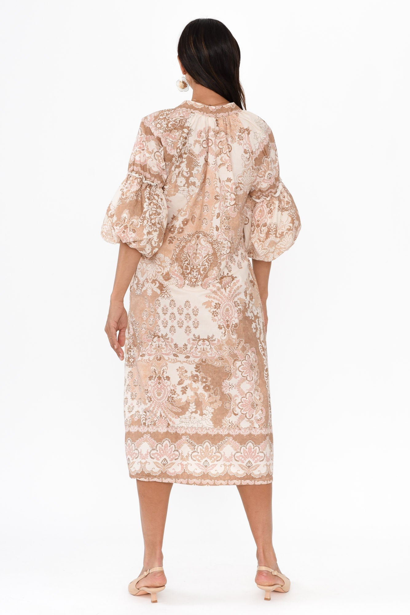 Erica Natural Abstract Cotton Tie Dress