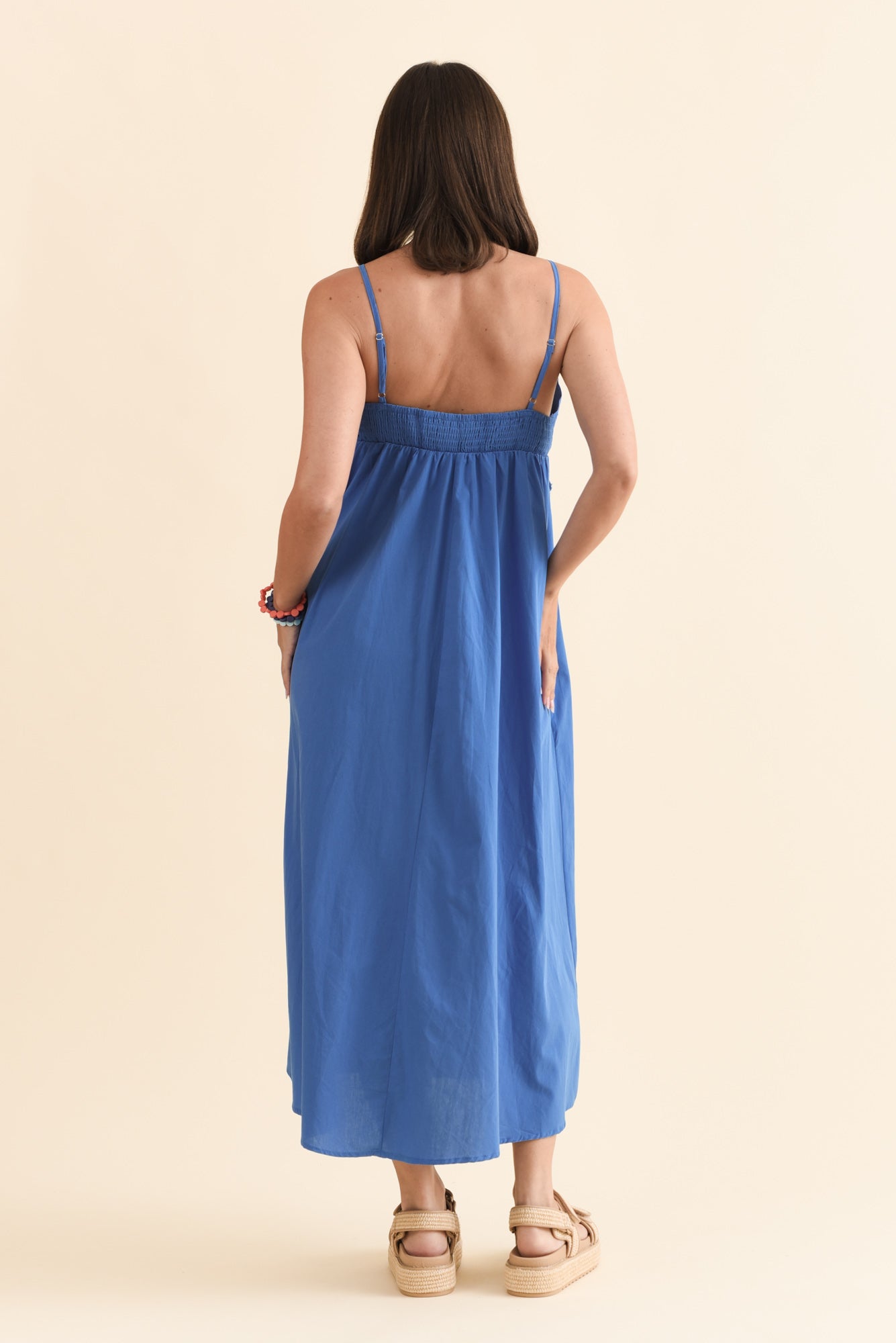 Essen Cobalt Cotton Poplin Embroidered Dress