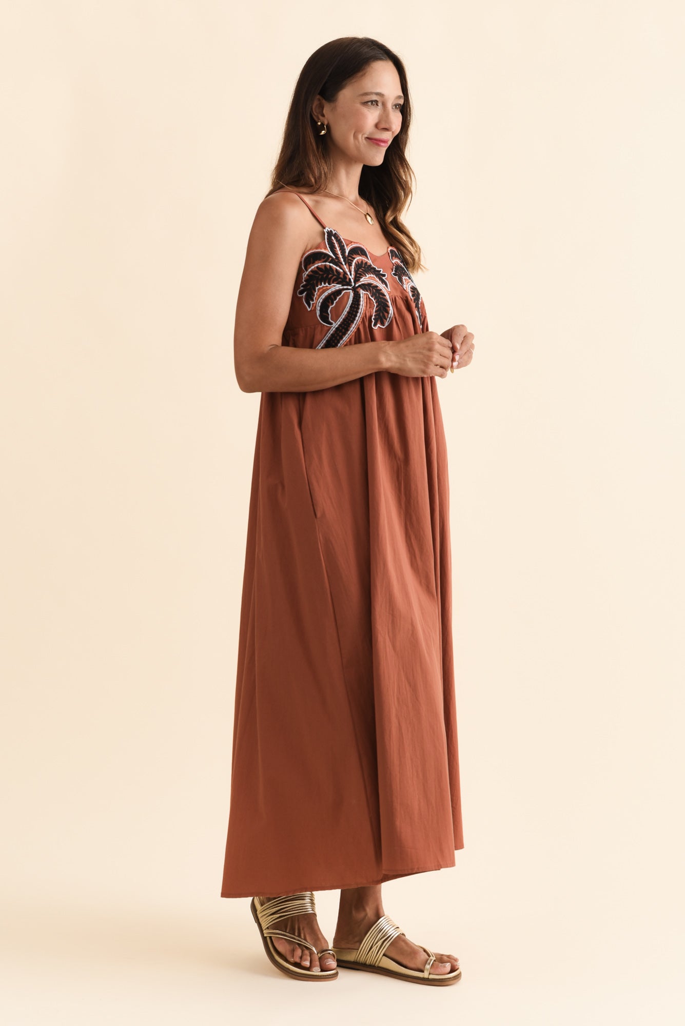 Essen Rust Cotton Poplin Embroidered Dress