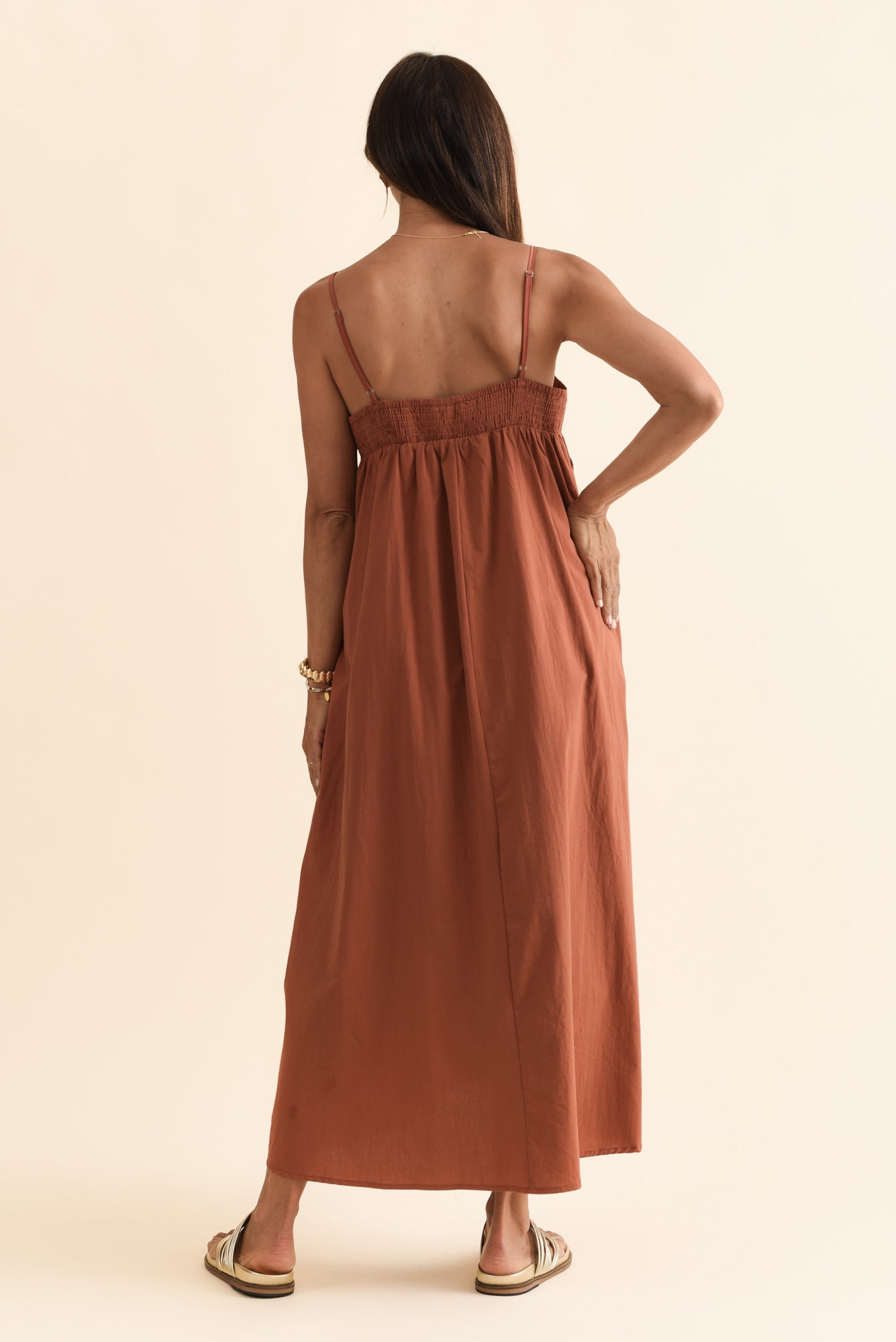 Essen Rust Cotton Poplin Embroidered Dress