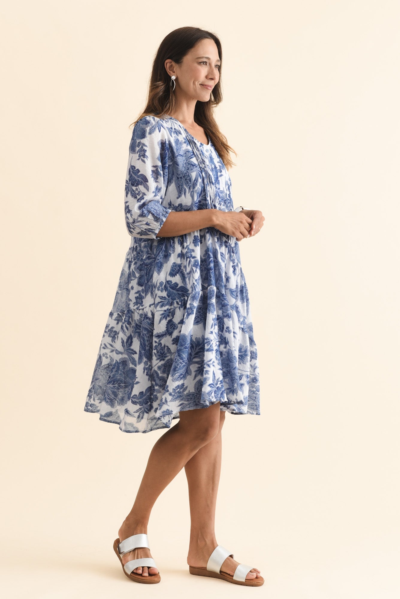 Esta Blue Floral Sleeved Dress