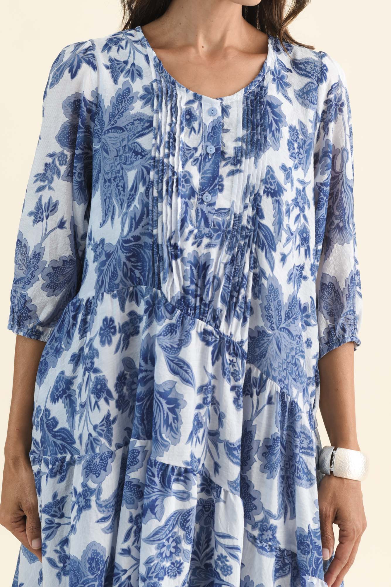 Esta Blue Floral Sleeved Dress