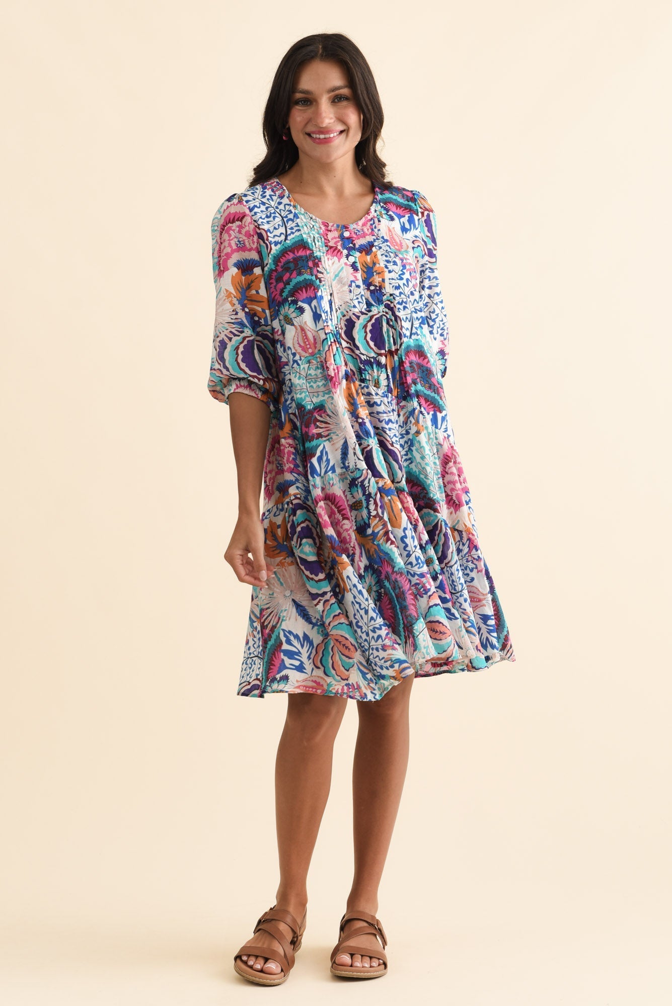 Esta Blue Garden Sleeved Dress