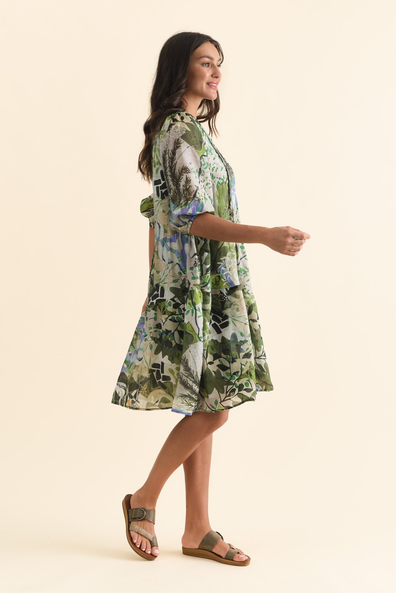 Esta Green Garden Sleeved Dress
