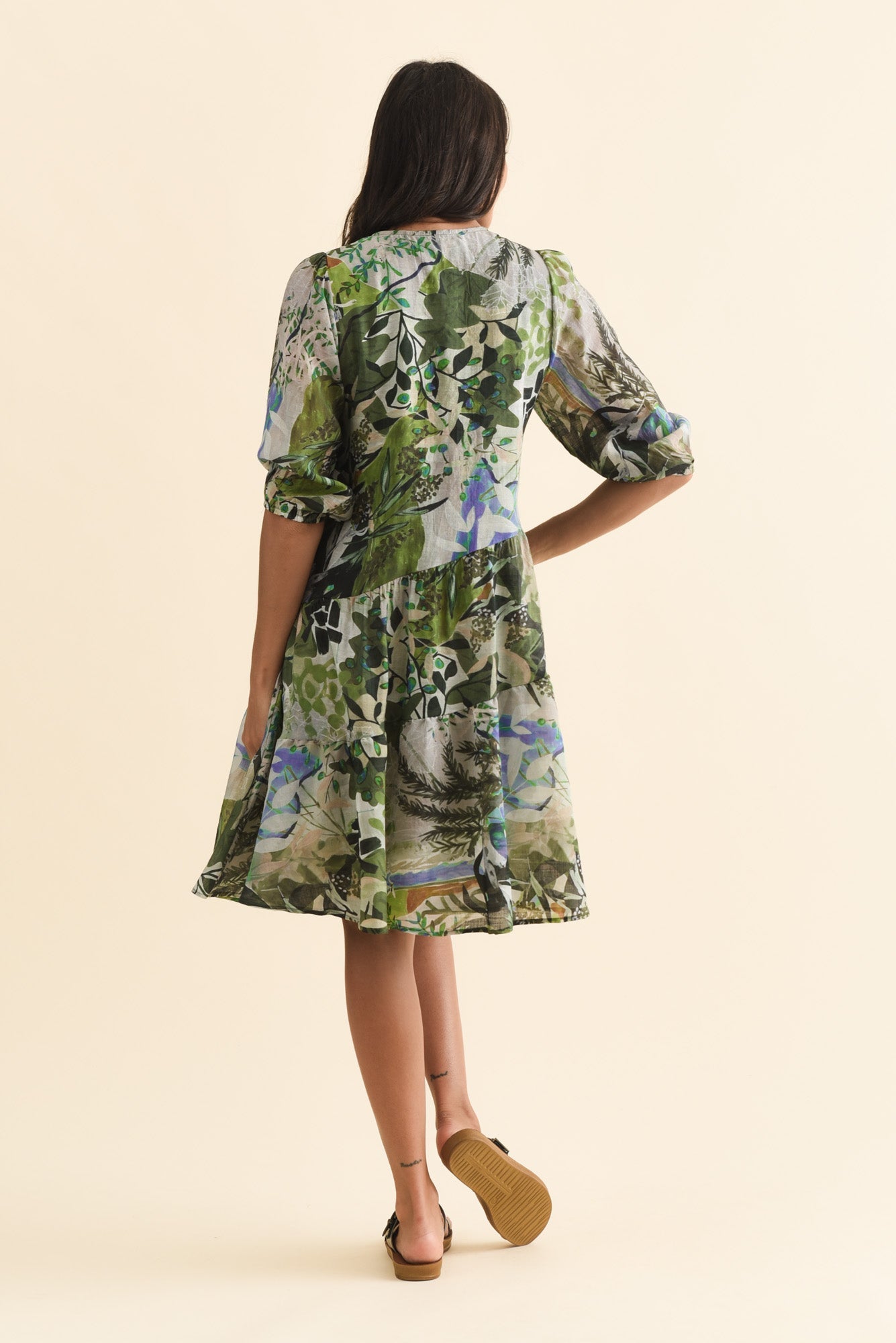 Esta Green Garden Sleeved Dress
