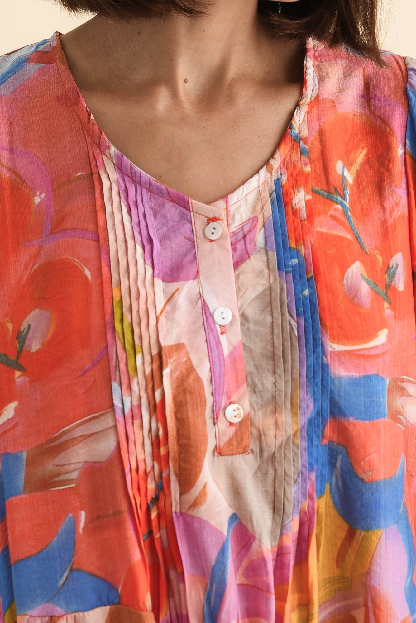 Esta Rust Abstract Sleeved Dress
