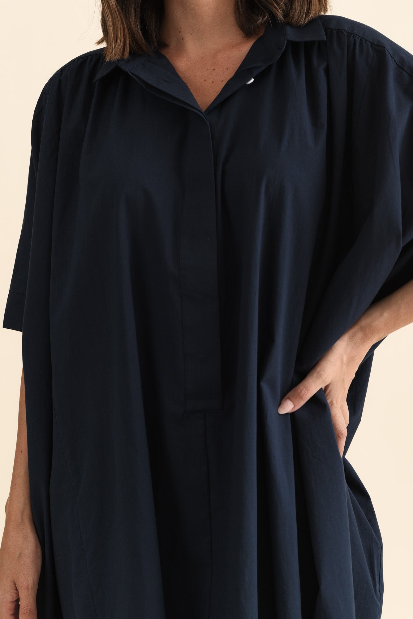 Esther Navy Cotton Tie Dress