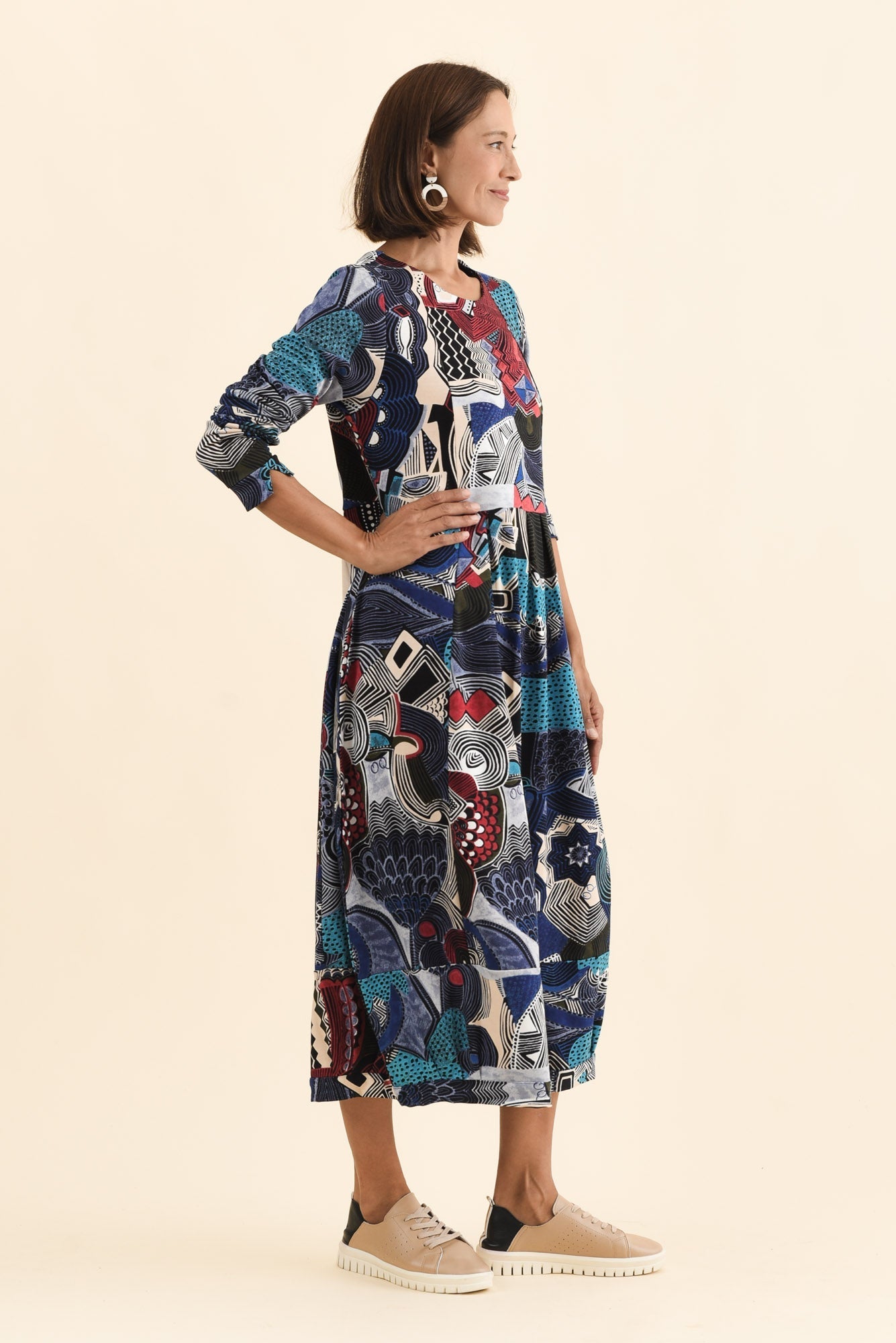 Estie Blue Abstract Pocket Midi Dress