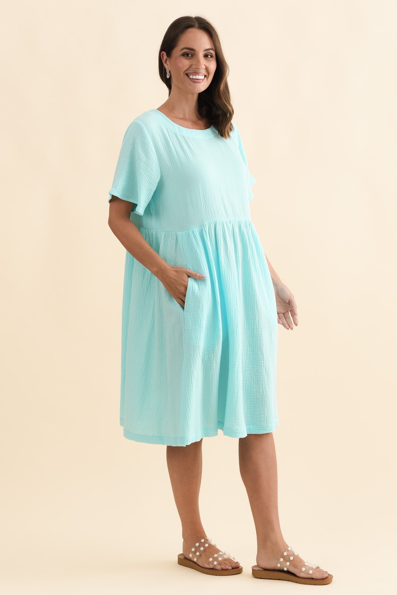 Cloud Gauze Light Blue Cotton Pocket Dress
