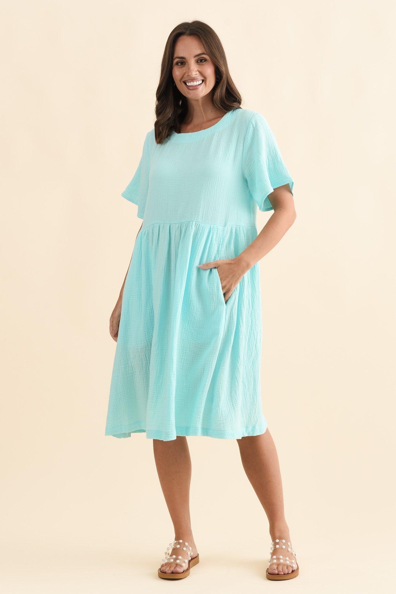 Cloud Gauze Light Blue Cotton Pocket Dress