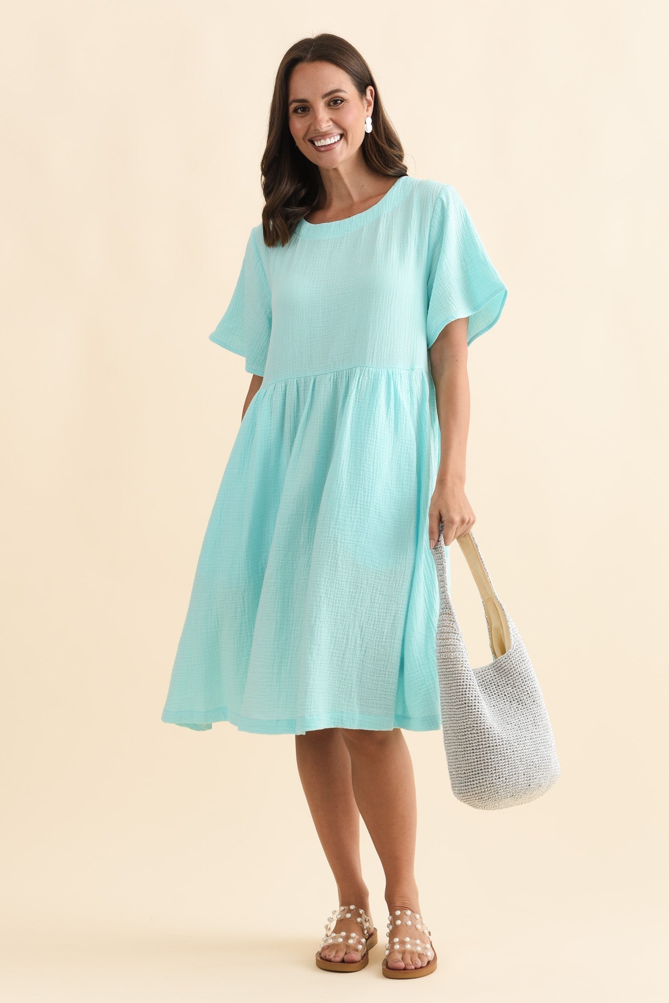 Cloud Gauze Light Blue Cotton Pocket Dress