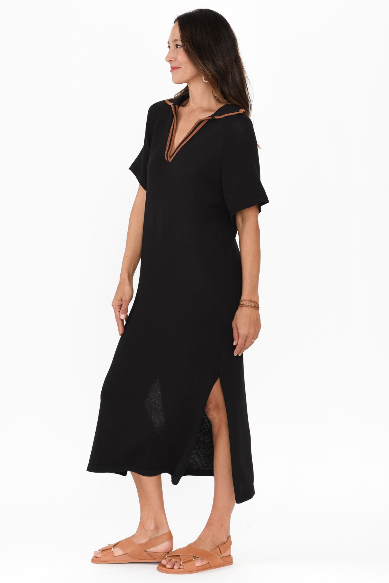 Fabiola Black Contrast Knit Dress