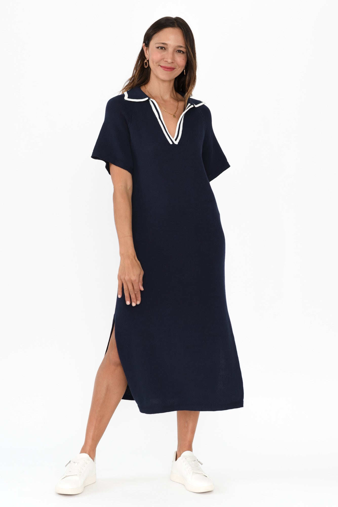 Fabiola Navy Contrast Knit Dress