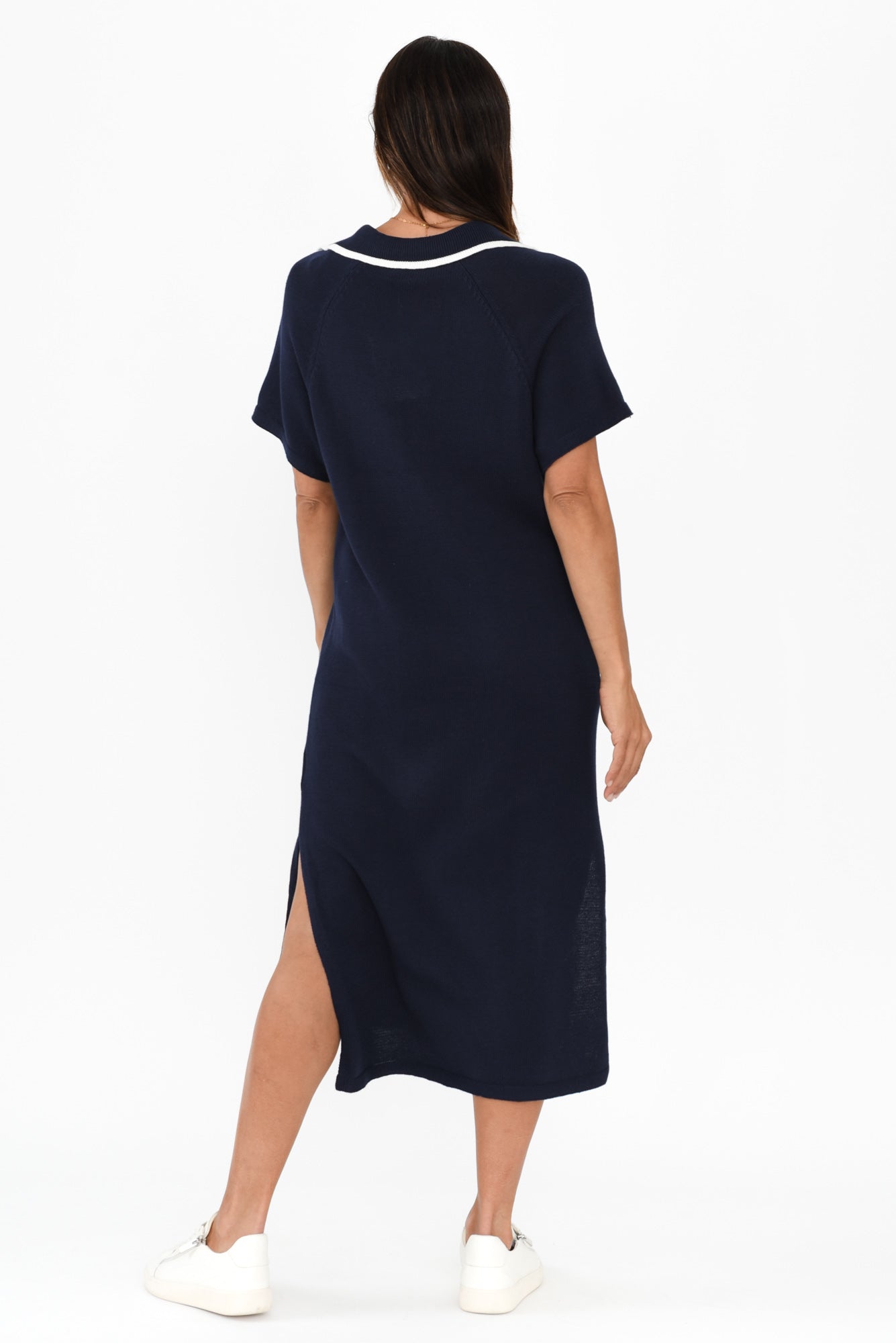 Fabiola Navy Contrast Knit Dress
