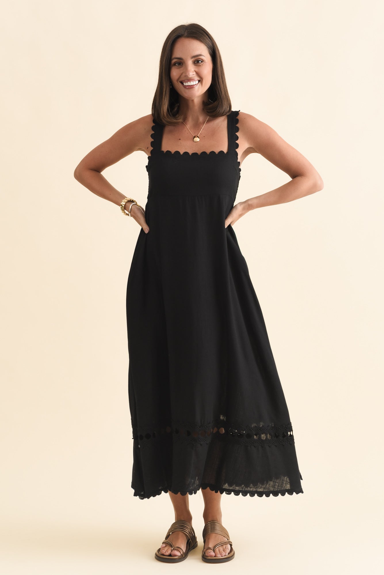 Falice Black Contrast Linen Blend Dress