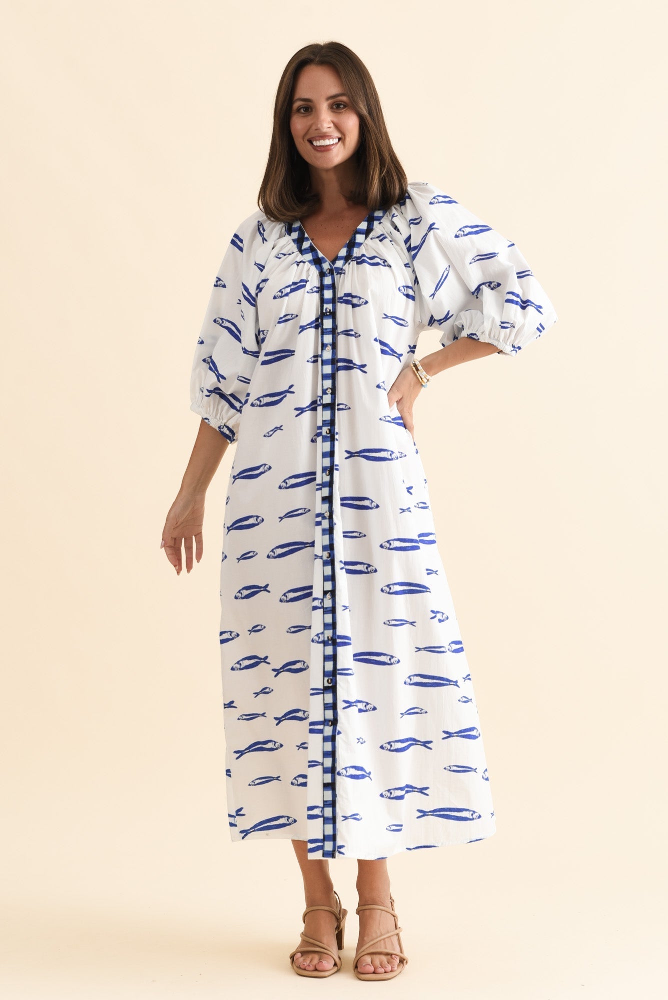 Florence Blue Sea Cotton Tie Dress