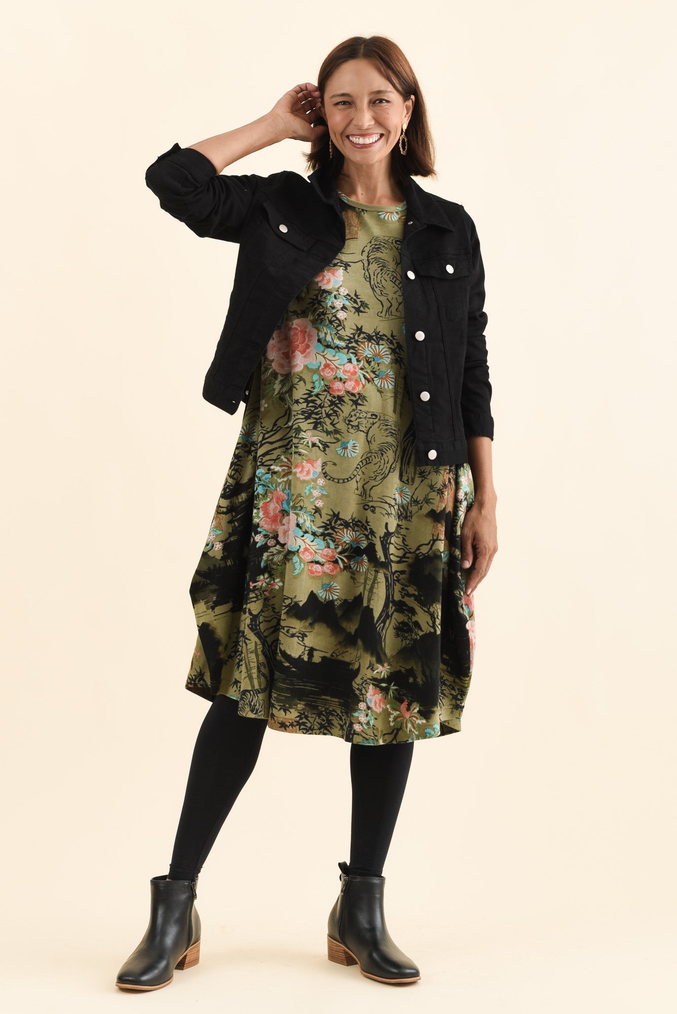 Fonte Olive Blossom Cotton Knit Dress
