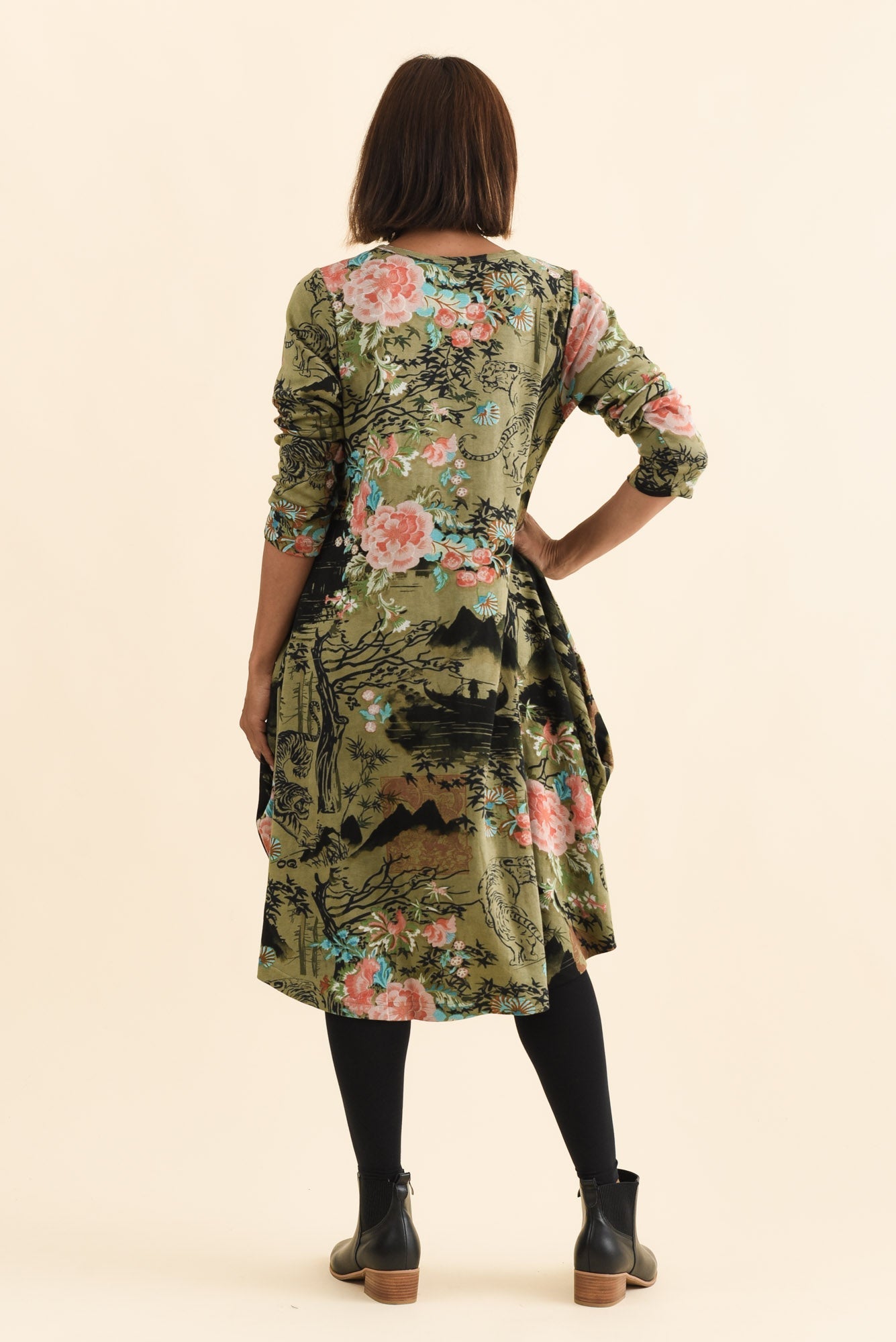 Fonte Olive Blossom Cotton Knit Dress