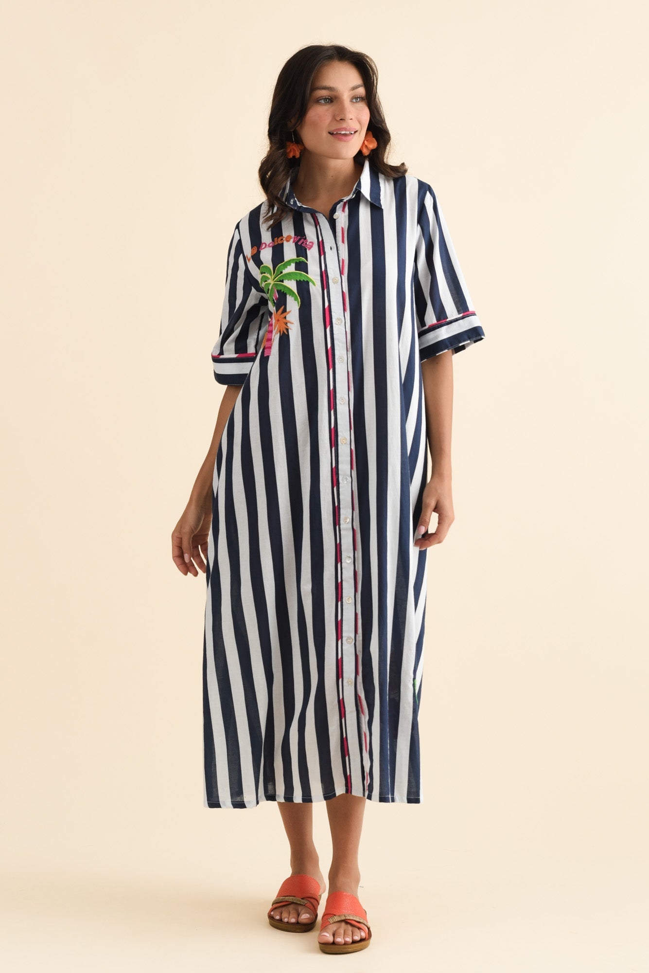 Franklin Navy Stripe Cotton Shirt Dress
