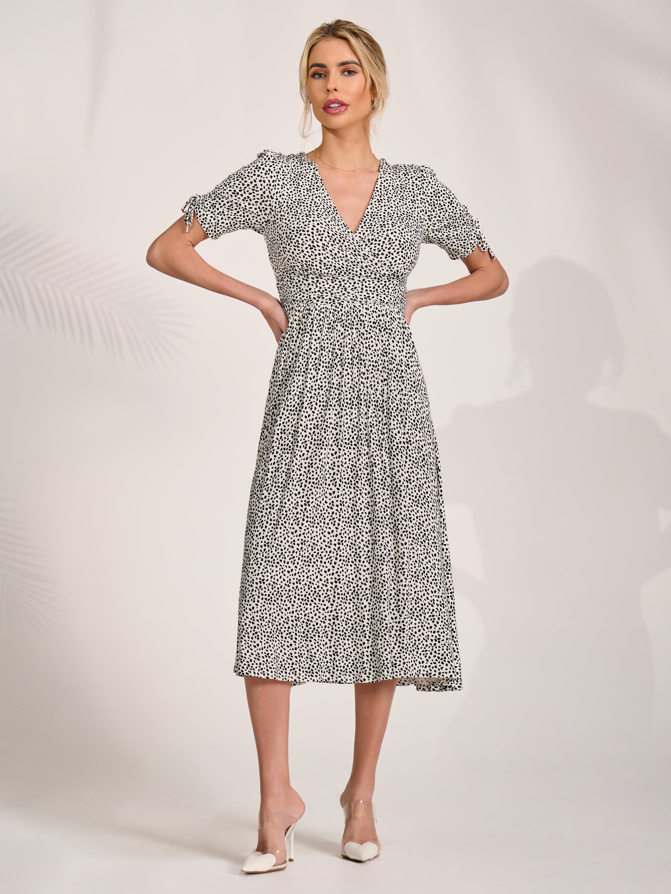Jersey Tie Sleeve Wrap Front Midi Dress Detail View