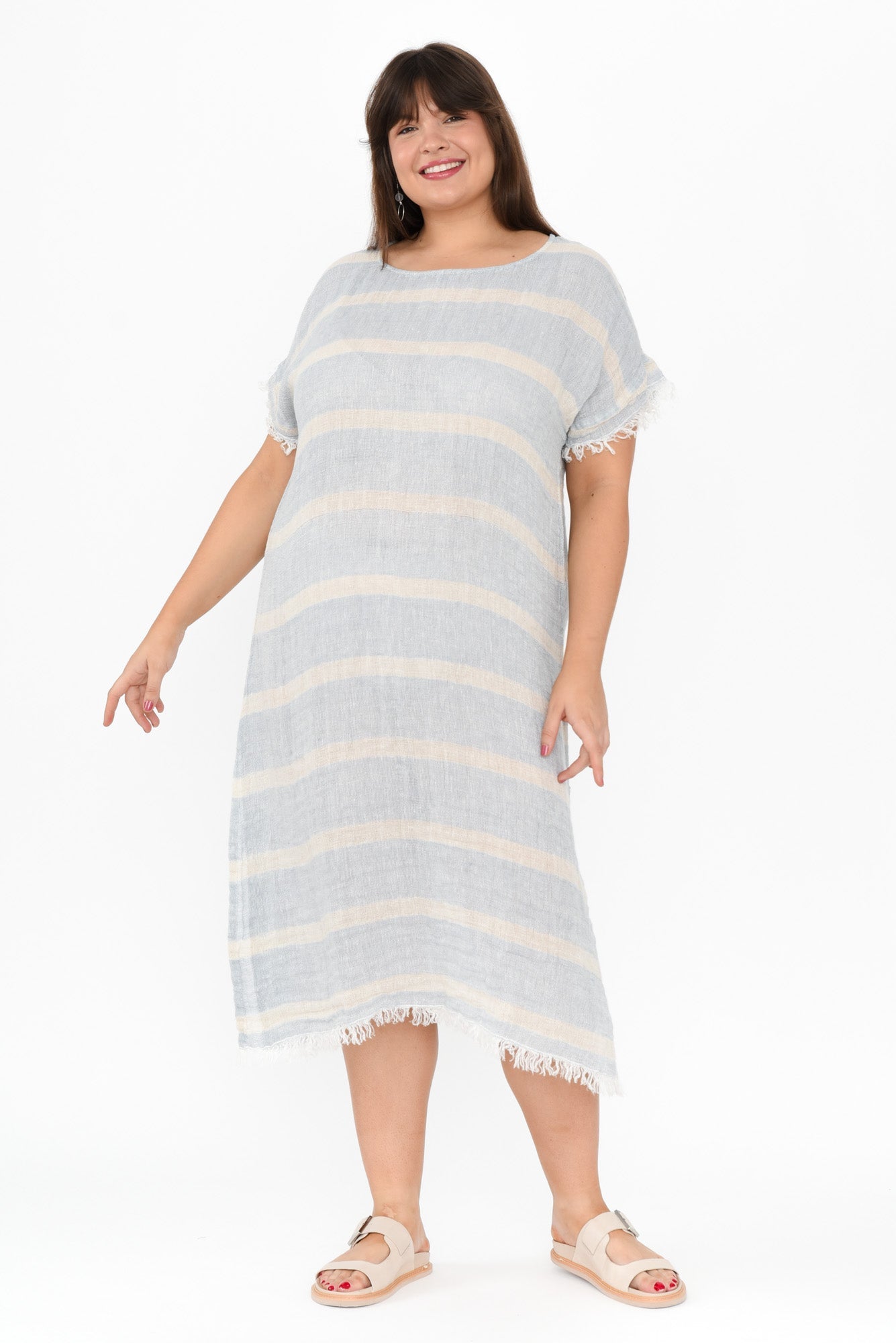 Galene Blue Stripe Linen Dress