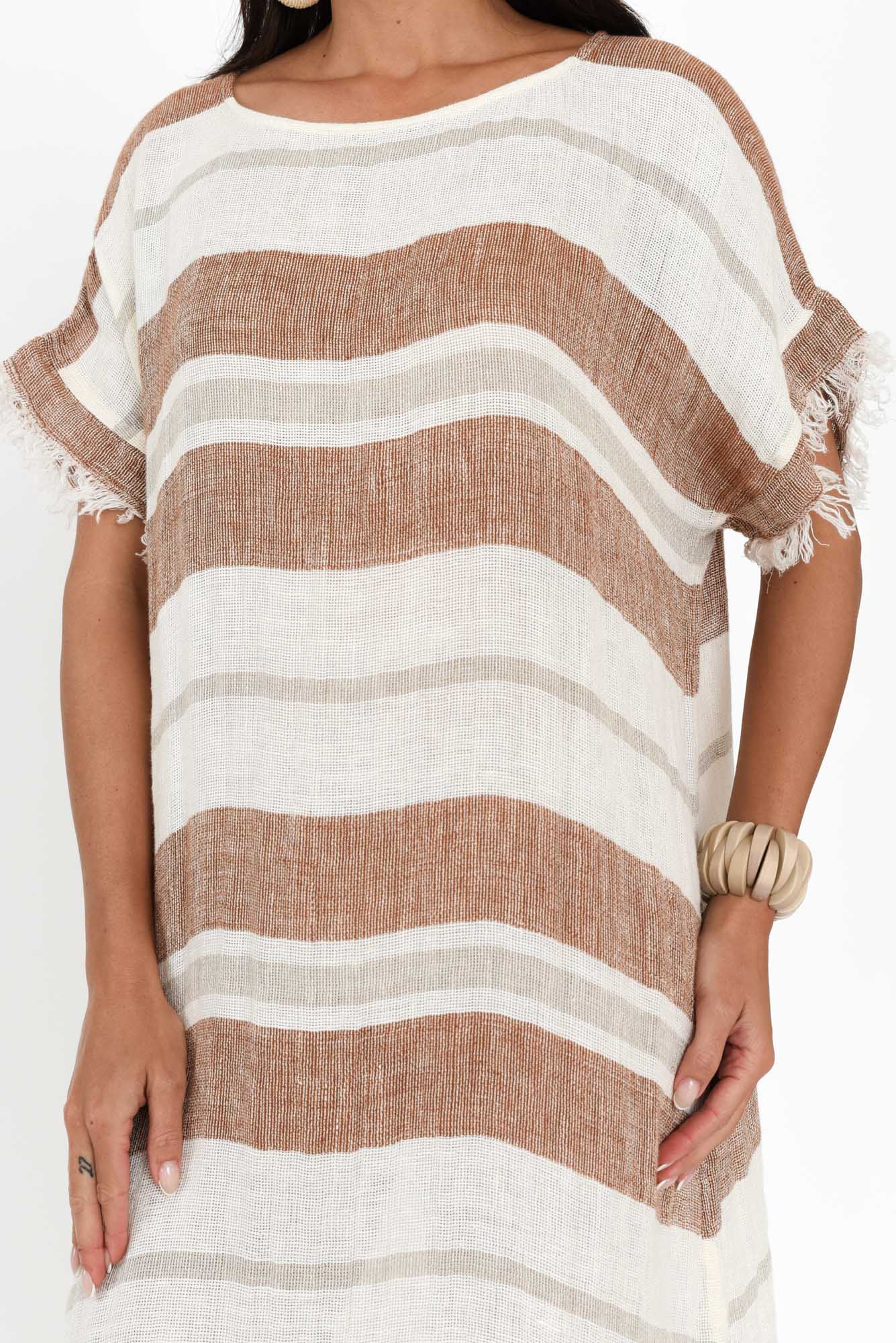 Galene Terracotta Stripe Linen Dress