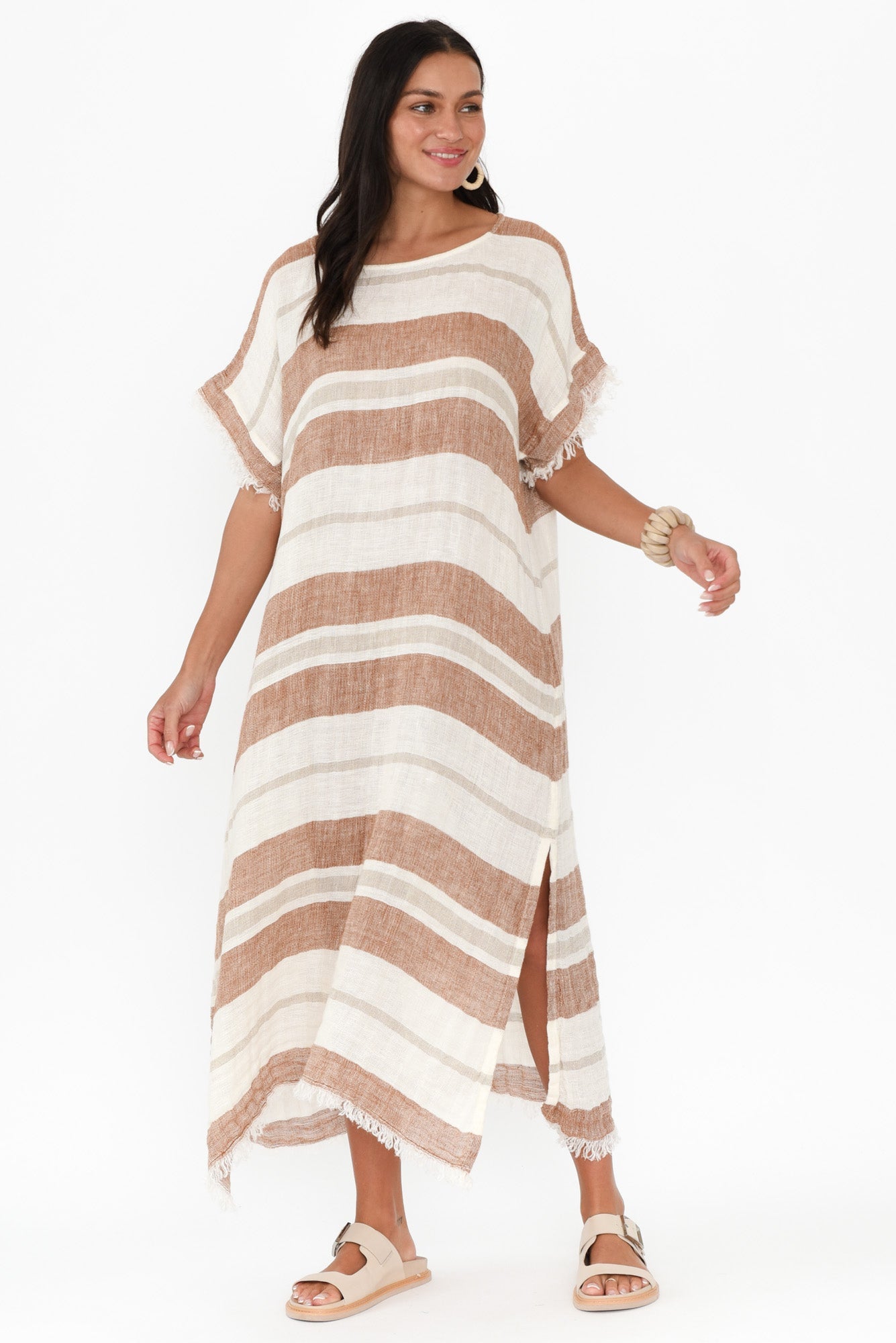 Galene Terracotta Stripe Linen Dress