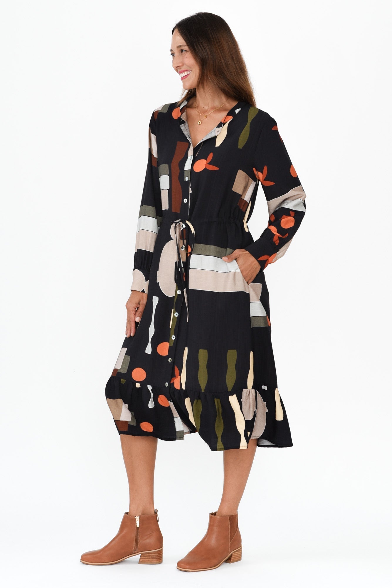 Galleria Black Geo Tie Dress