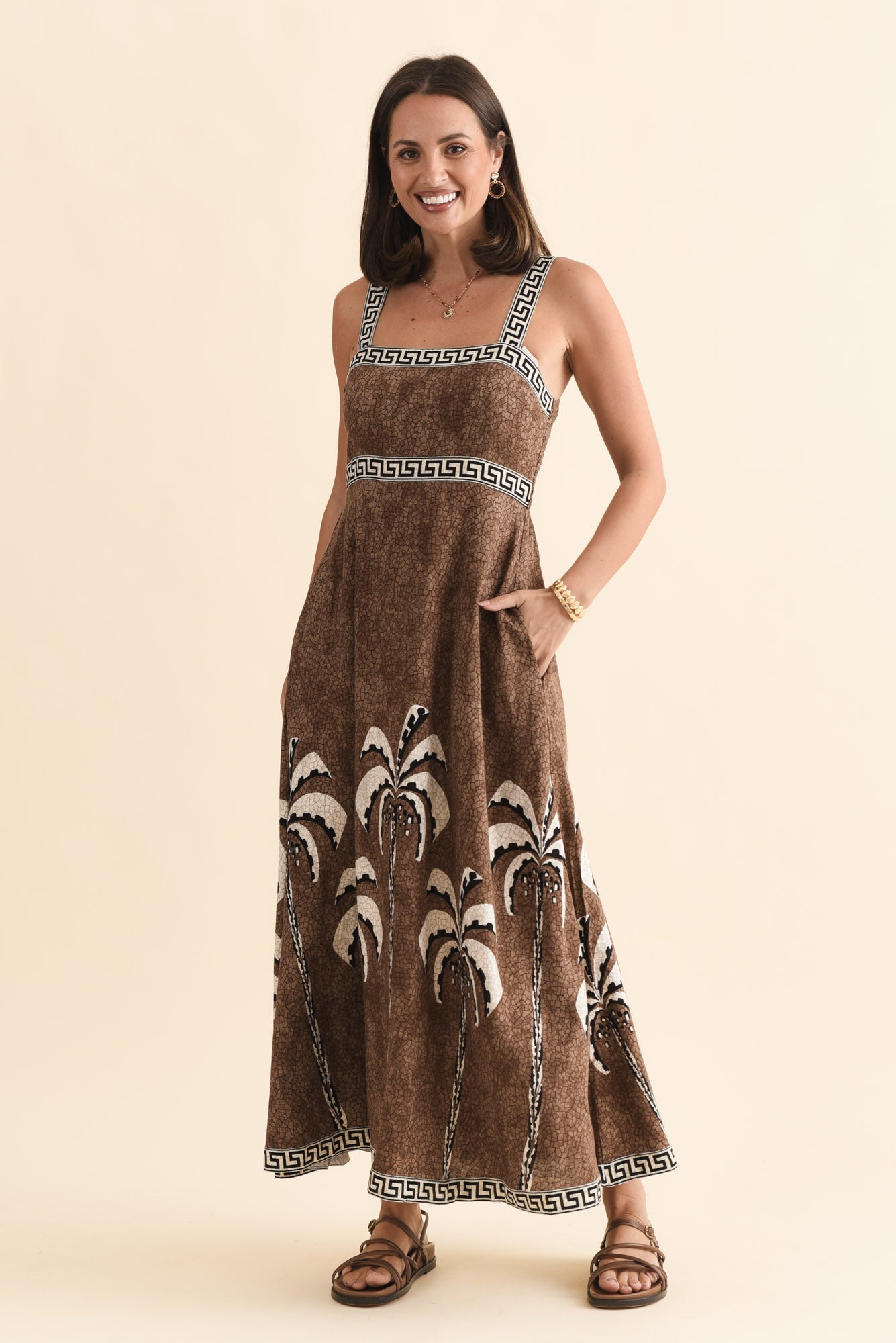 Giovanna Brown Tropical Maxi Dress