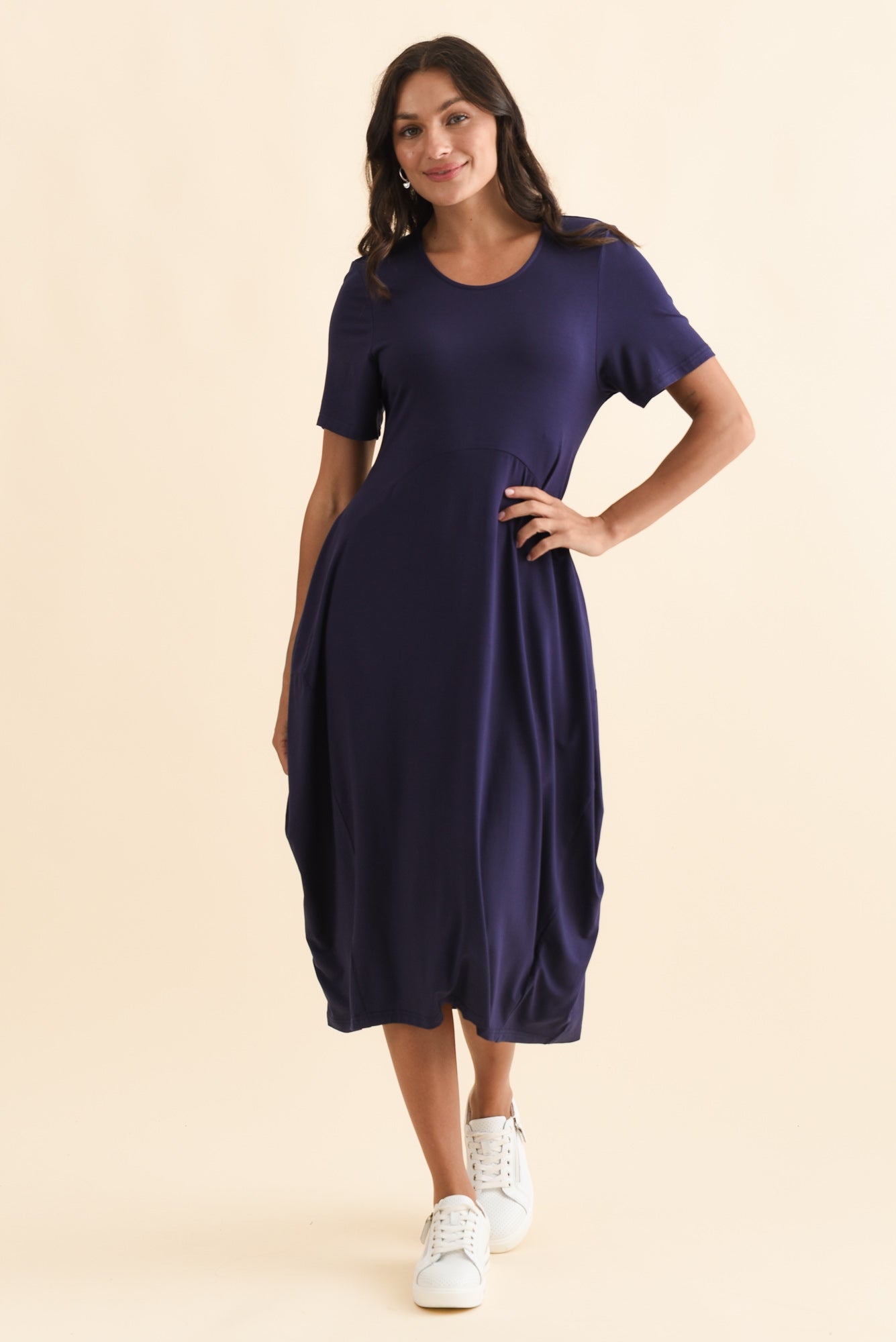 Glenda Navy Short Sleeve Crescent Dress