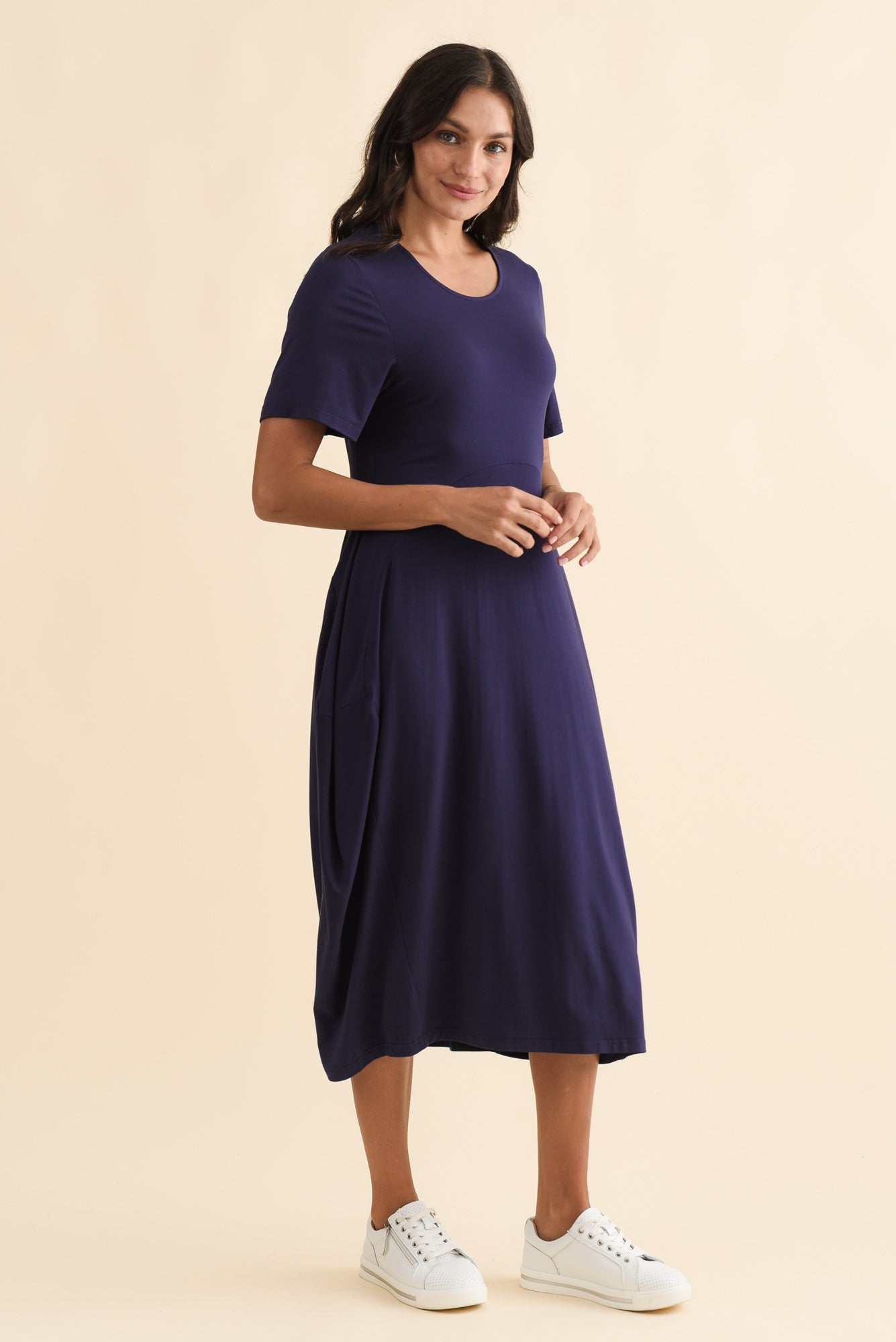 Glenda Navy Short Sleeve Crescent Dress