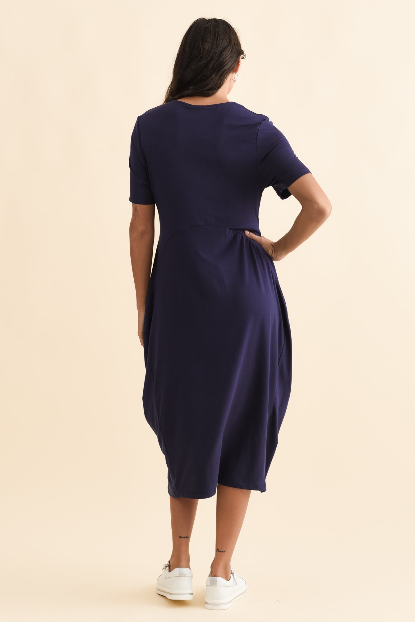 Glenda Navy Short Sleeve Crescent Dress
