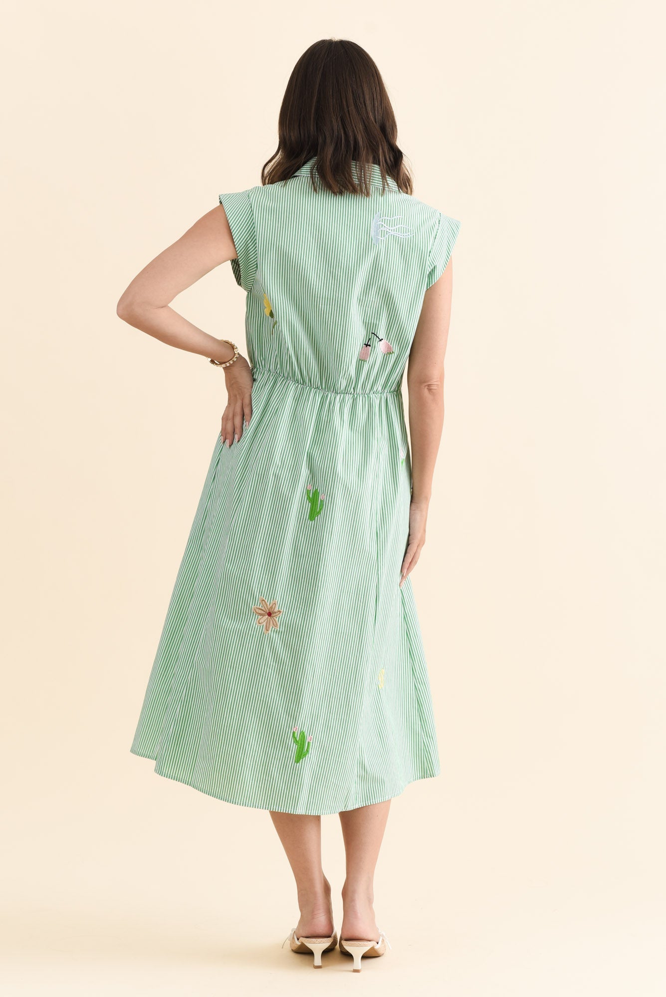 Gloria Green Stripe Cotton Tie Dress