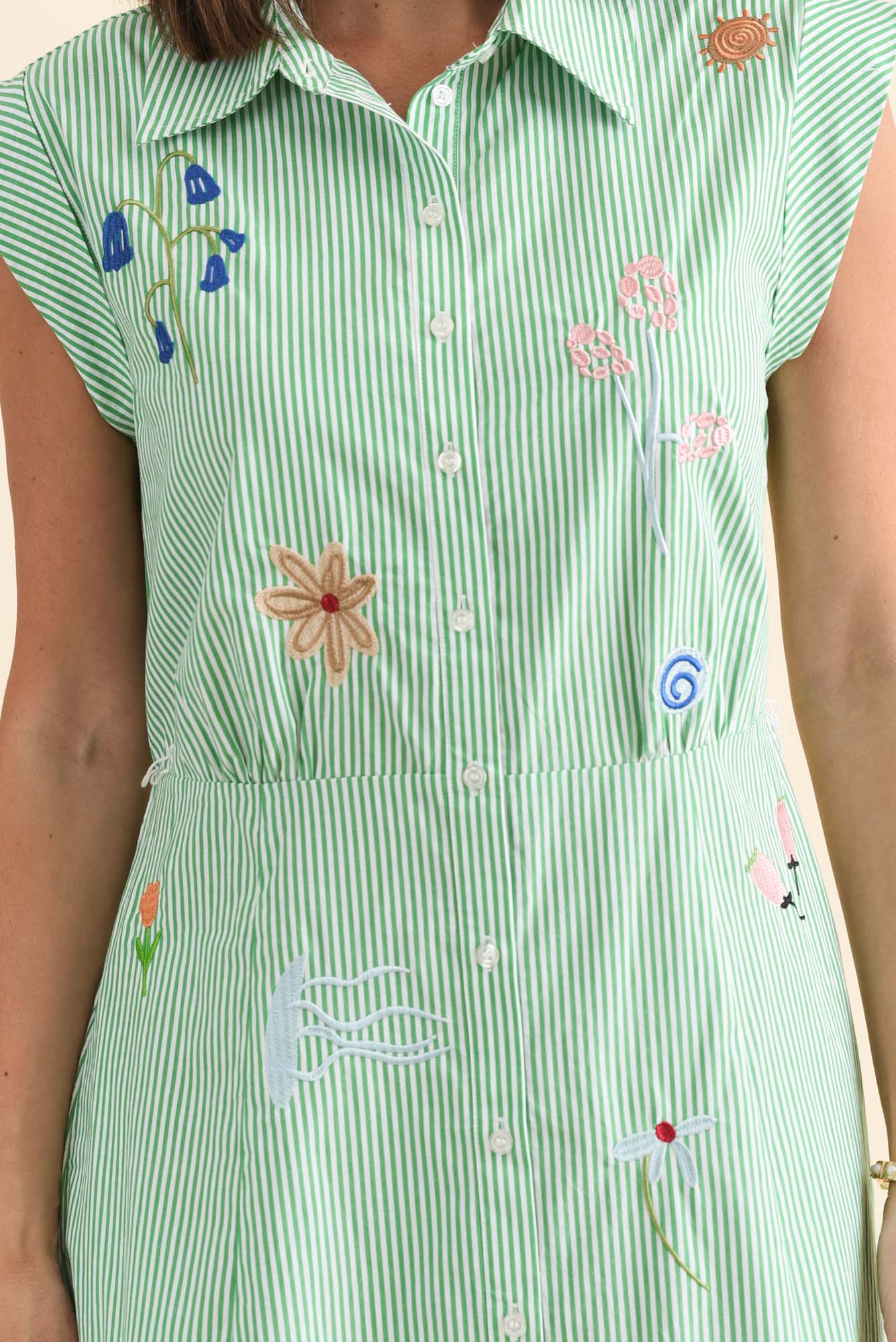Gloria Green Stripe Cotton Tie Dress