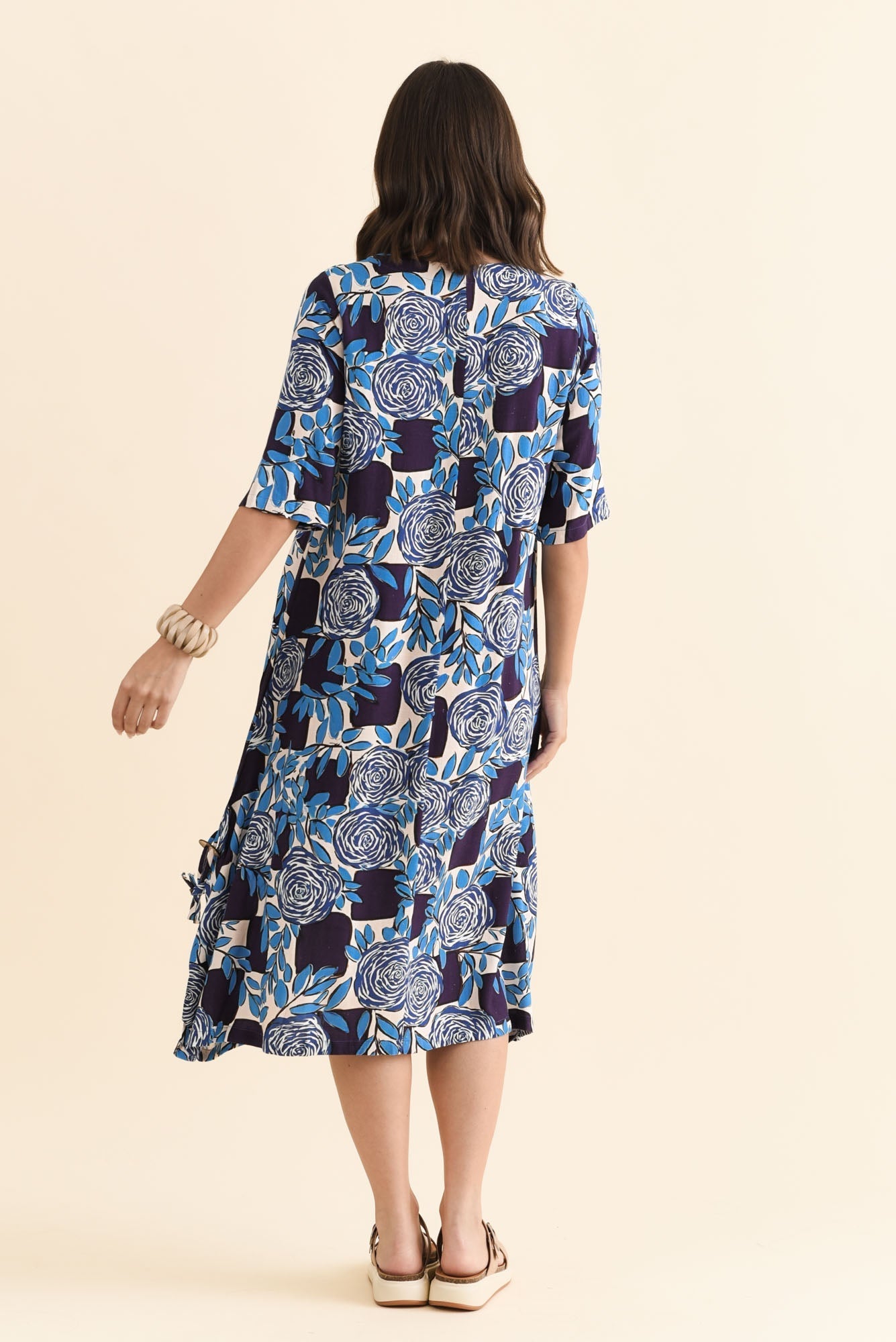 Hailee Navy Flower Linen Cotton Dress
