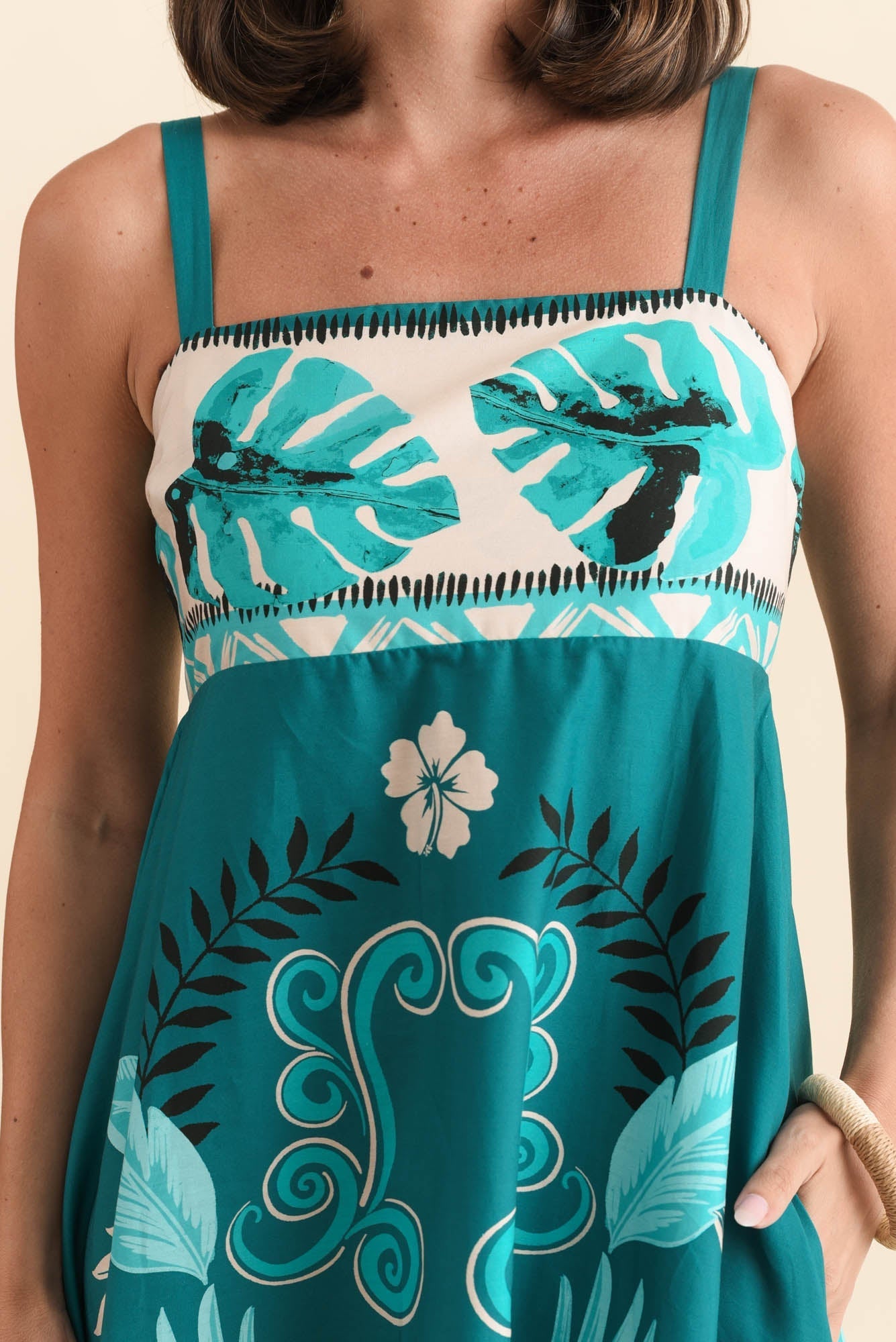 Haly Blue Tropical Cotton Poplin Dress