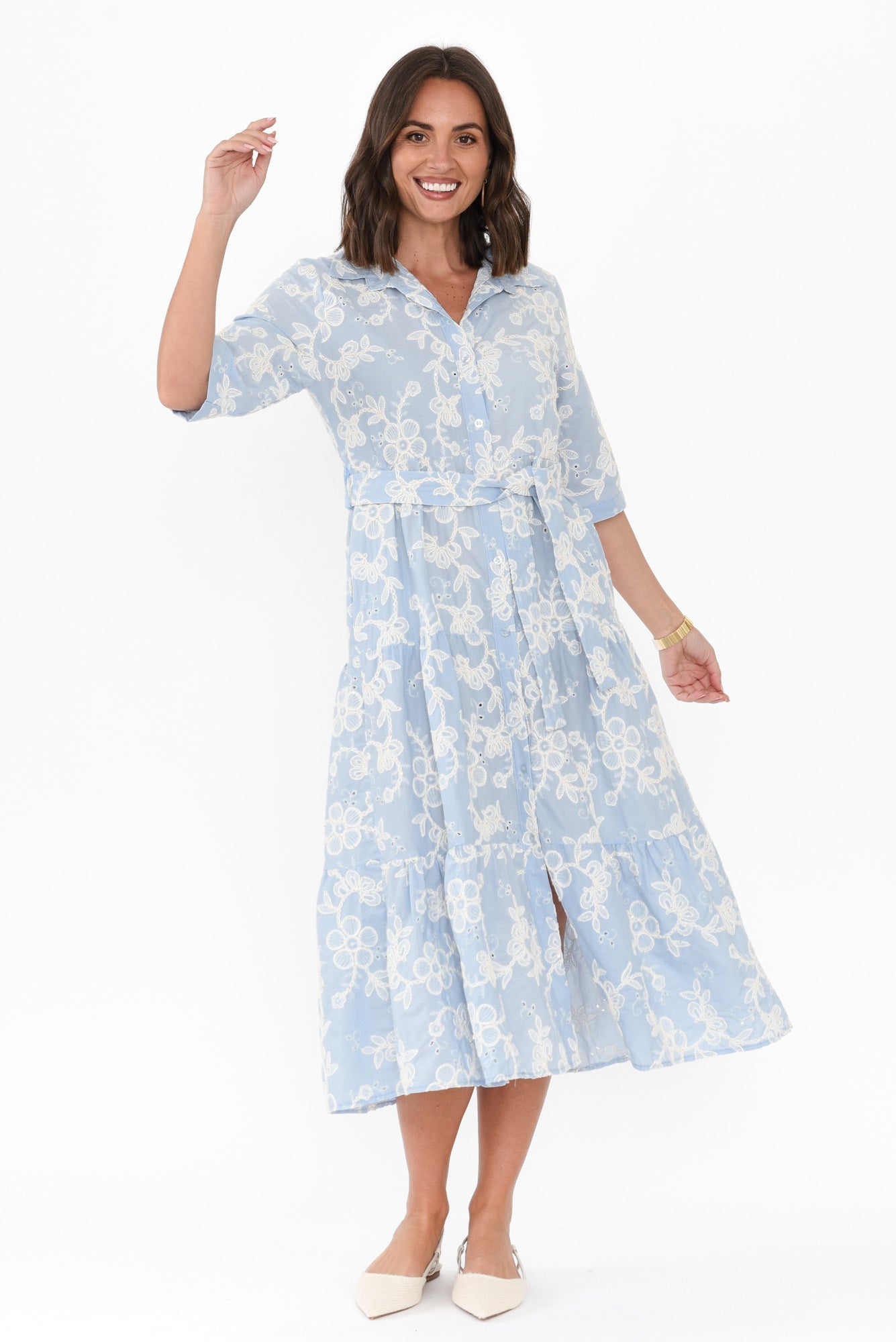 Heidi Blue Floral Embroidered Cotton Dress