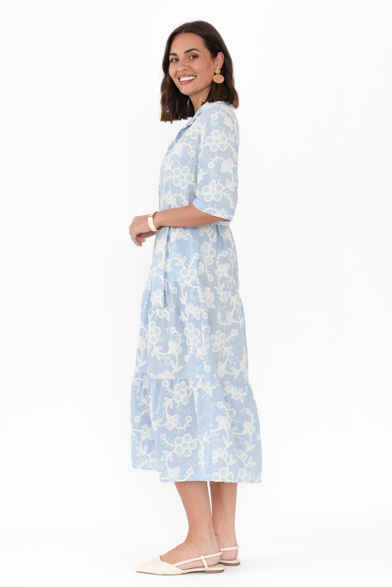 Heidi Blue Floral Embroidered Cotton Dress