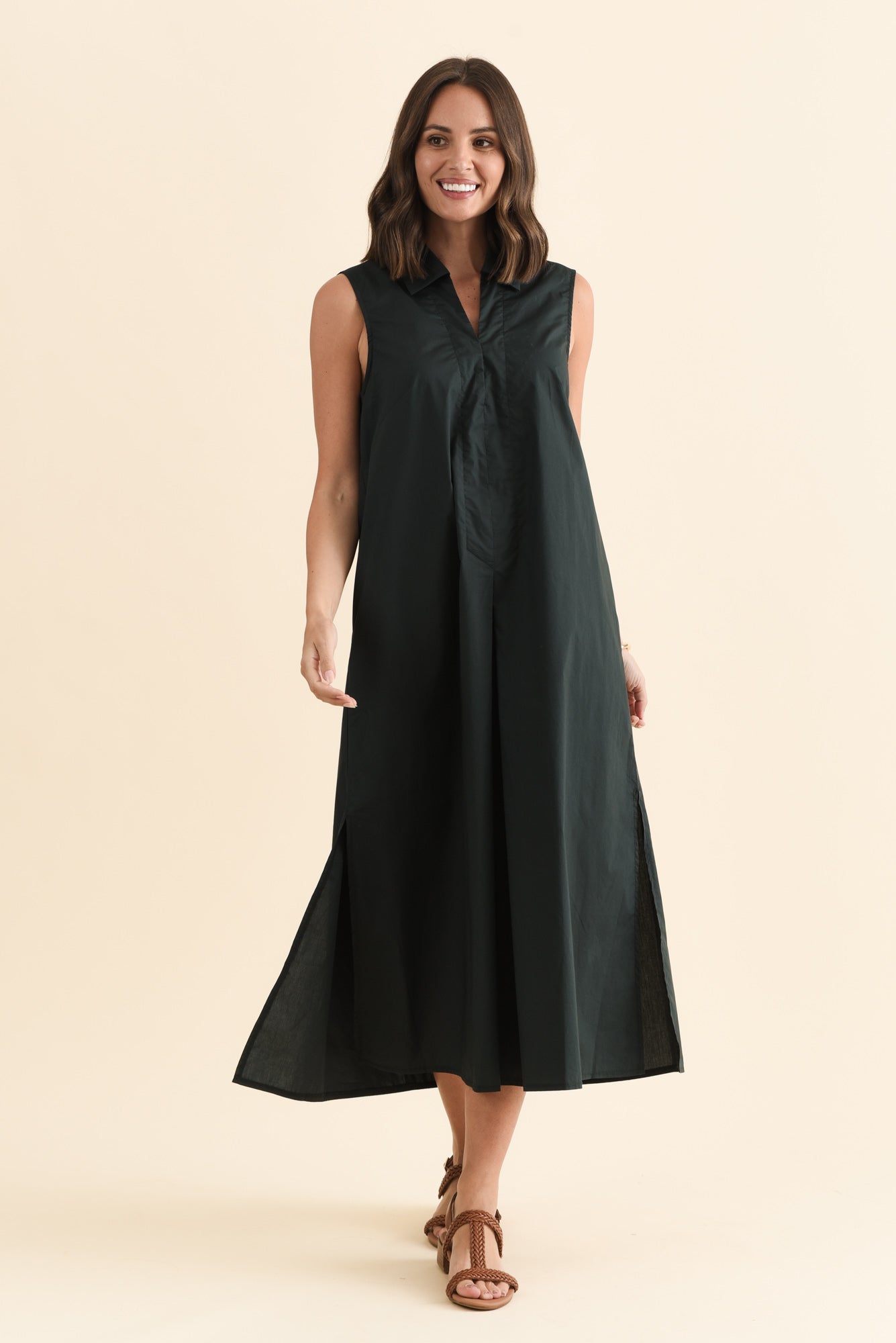 Helena Charcoal Cotton Sleeveless Dress
