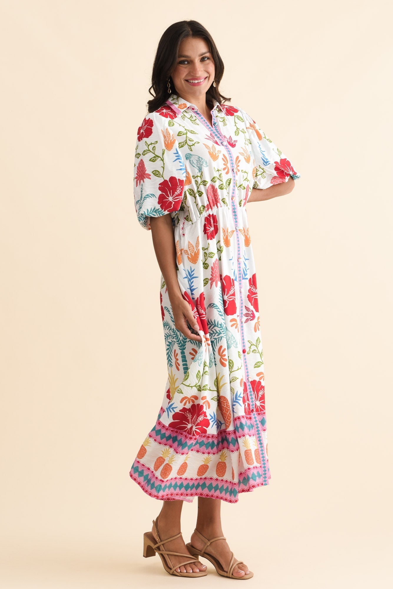 Hettie White Tropical Tie Dress