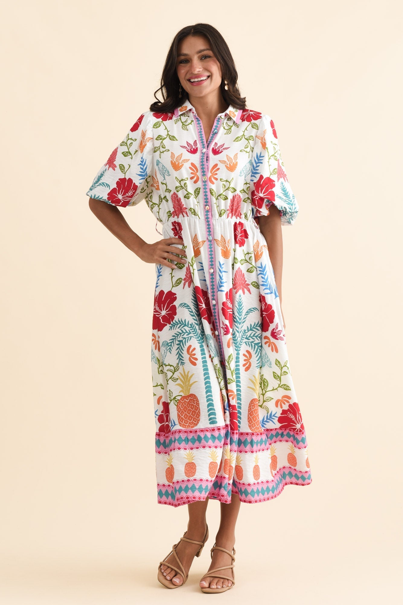 Hettie White Tropical Tie Dress