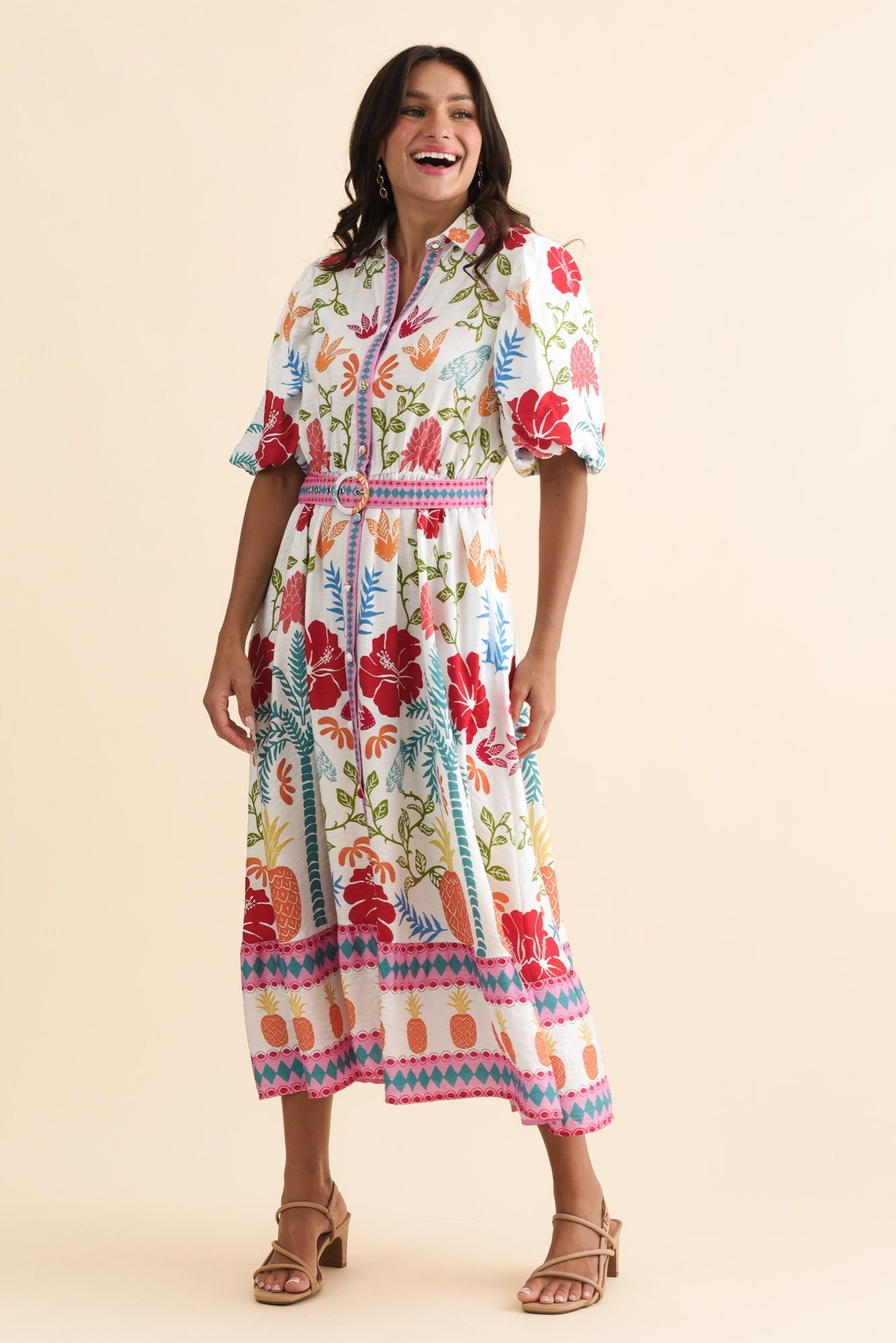Hettie White Tropical Tie Dress